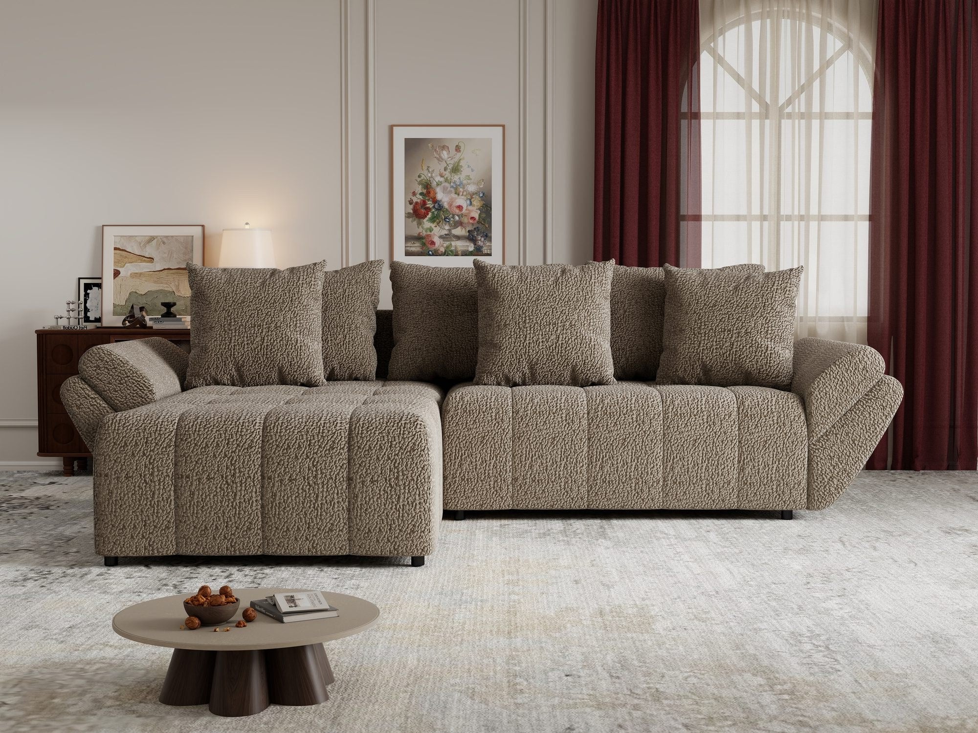 Colțar extensibil dumonde cu ladă de depozitare si sezut confortabil din spuma high-density, Berlin Jaguar Maro Cappuccino 8 280x185 cm
