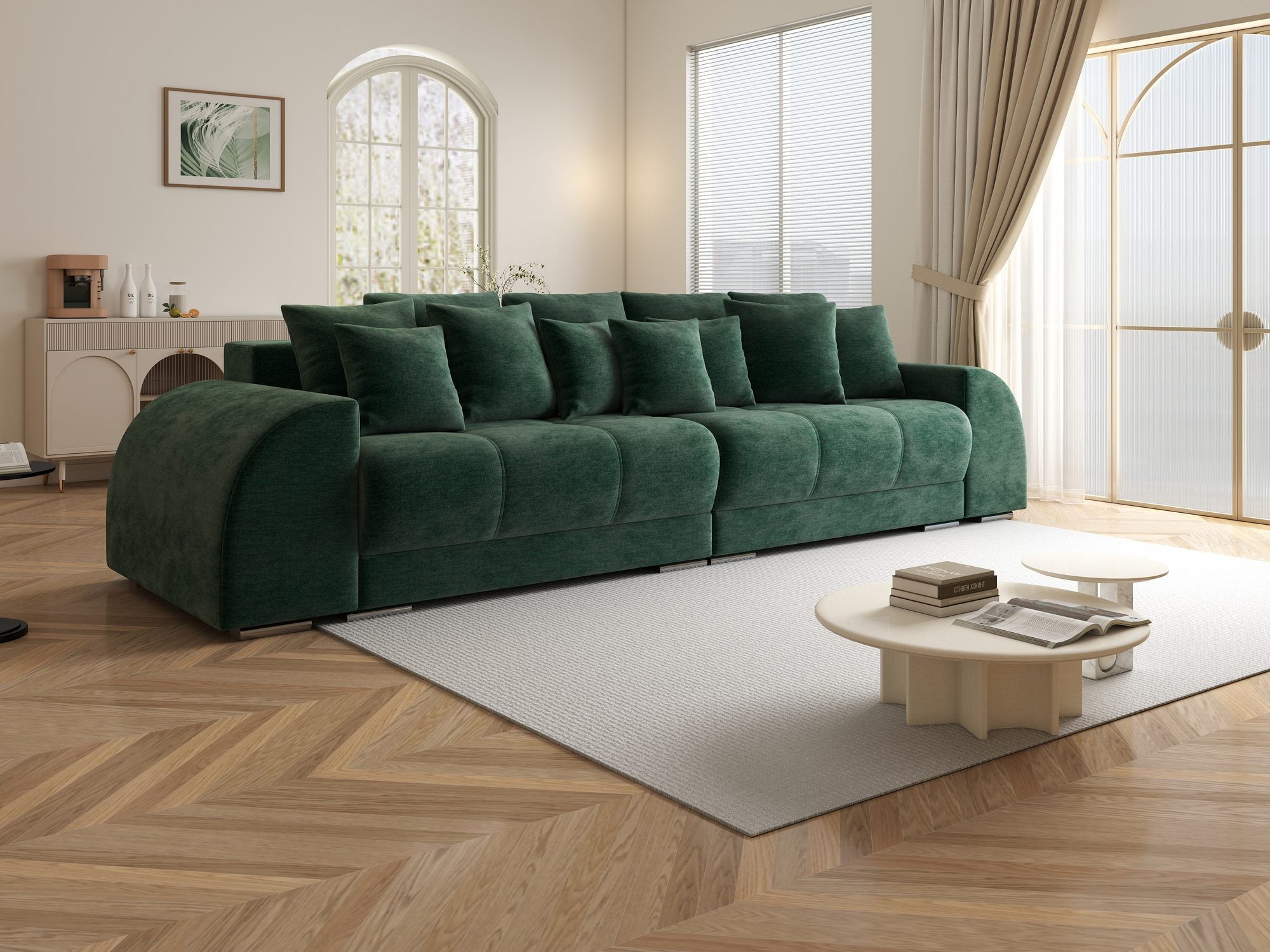 Canapea extensibilă dumonde cu 2 lăzi de depozitare si sezut confortabil din spuma high-density, Verona Monolith Verde 37 310x100 cm