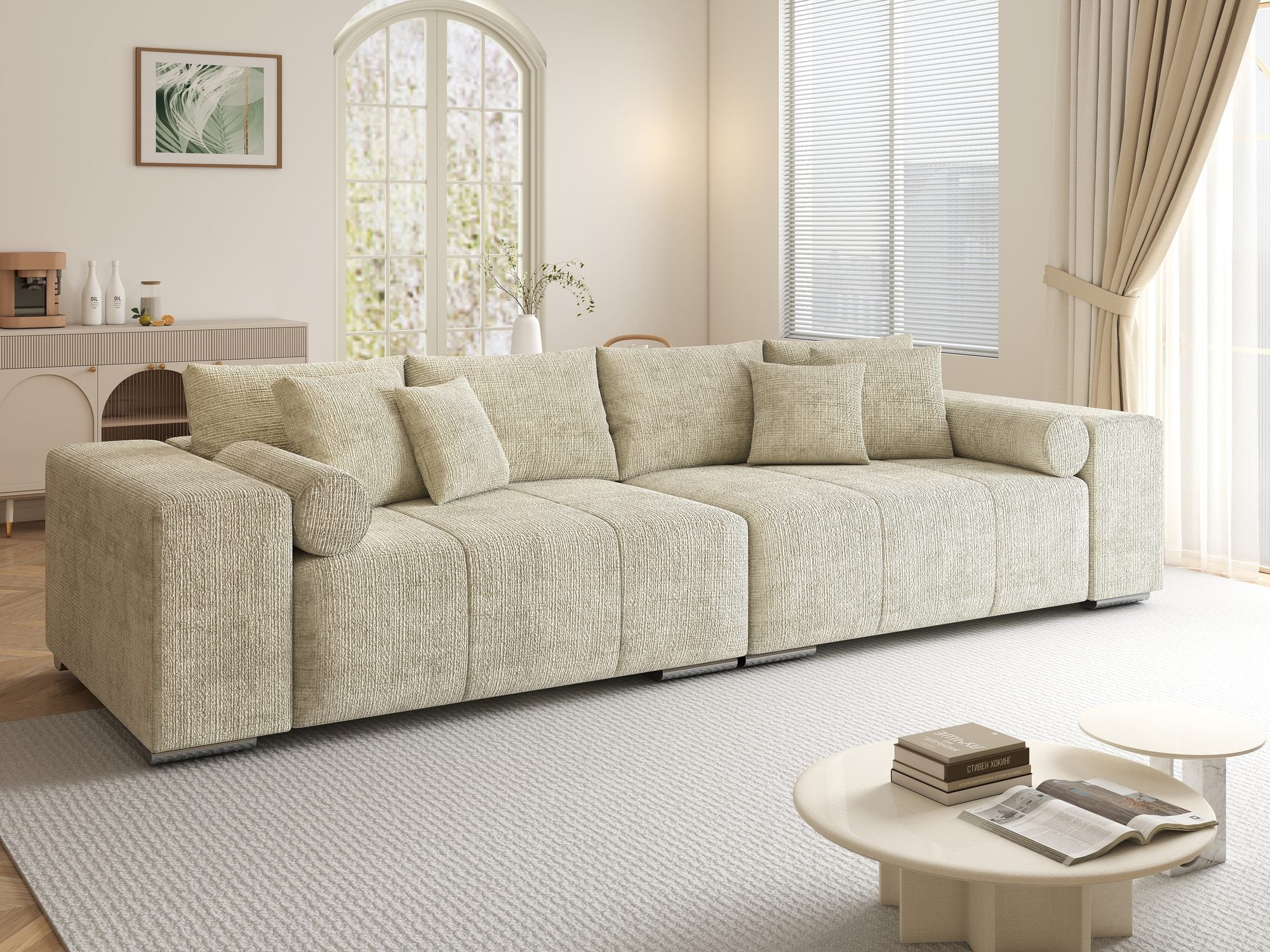 Canapea extensibilă dumonde cu ladă de depozitare si sezut confortabil din spuma high-density, Marbela XXL Cremona Gri Deschis 02 290x100 cm