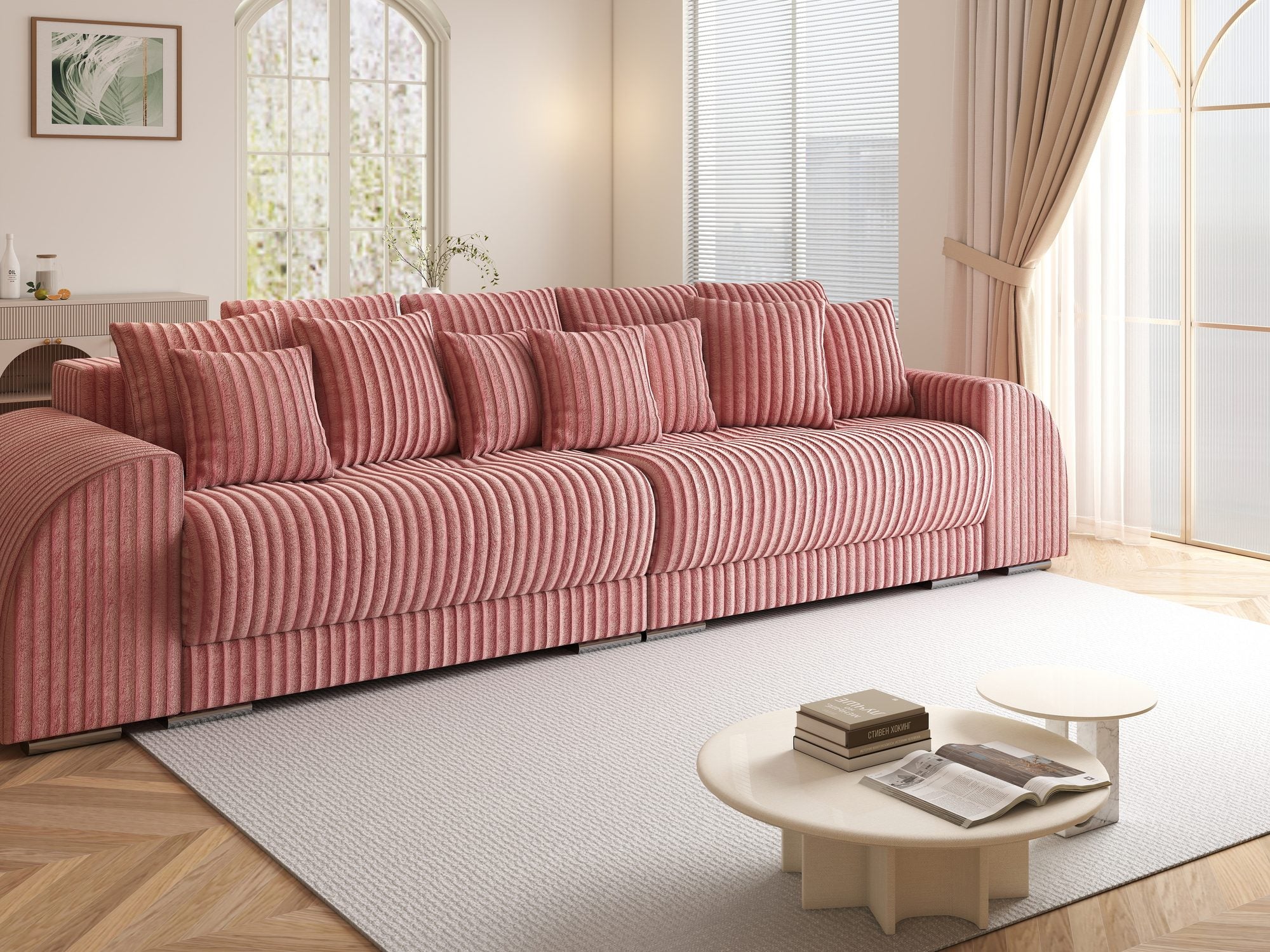 Canapea extensibilă dumonde cu 2 lăzi de depozitare si sezut confortabil din spuma high-density, Verona Tilia Roz Pudrat 62 310x100 cm