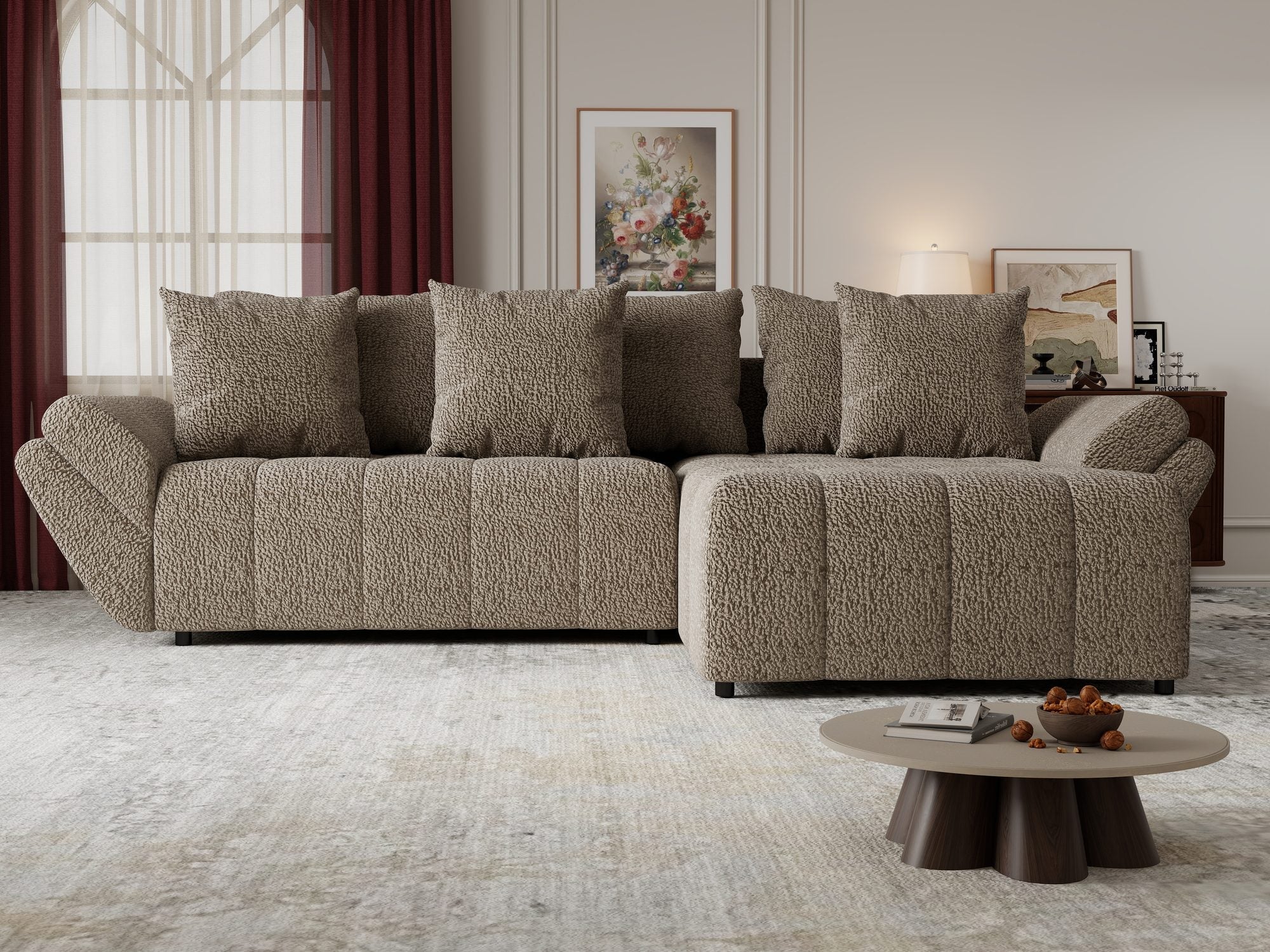 Colțar extensibil dumonde cu ladă de depozitare si sezut confortabil din spuma high-density, Berlin Jaguar Maro Cappuccino 8 II 280x185 cm