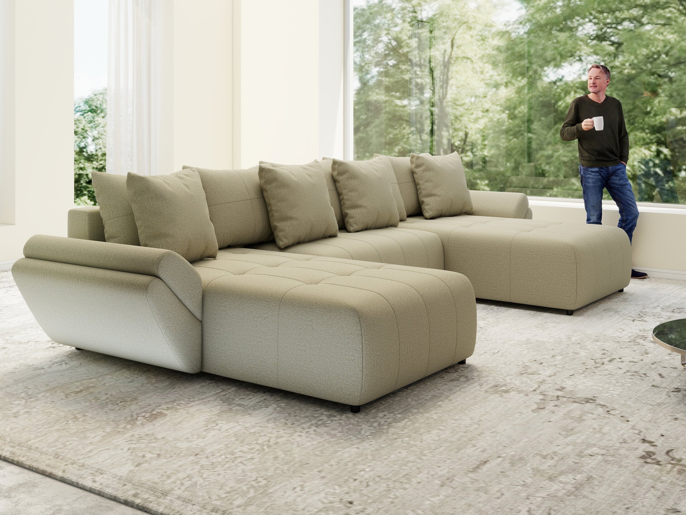 Colțar extensibil dumonde cu ladă de depozitare si sezut confortabil din spuma high-density, Berlin U Enjoy Camel 400x185 cm