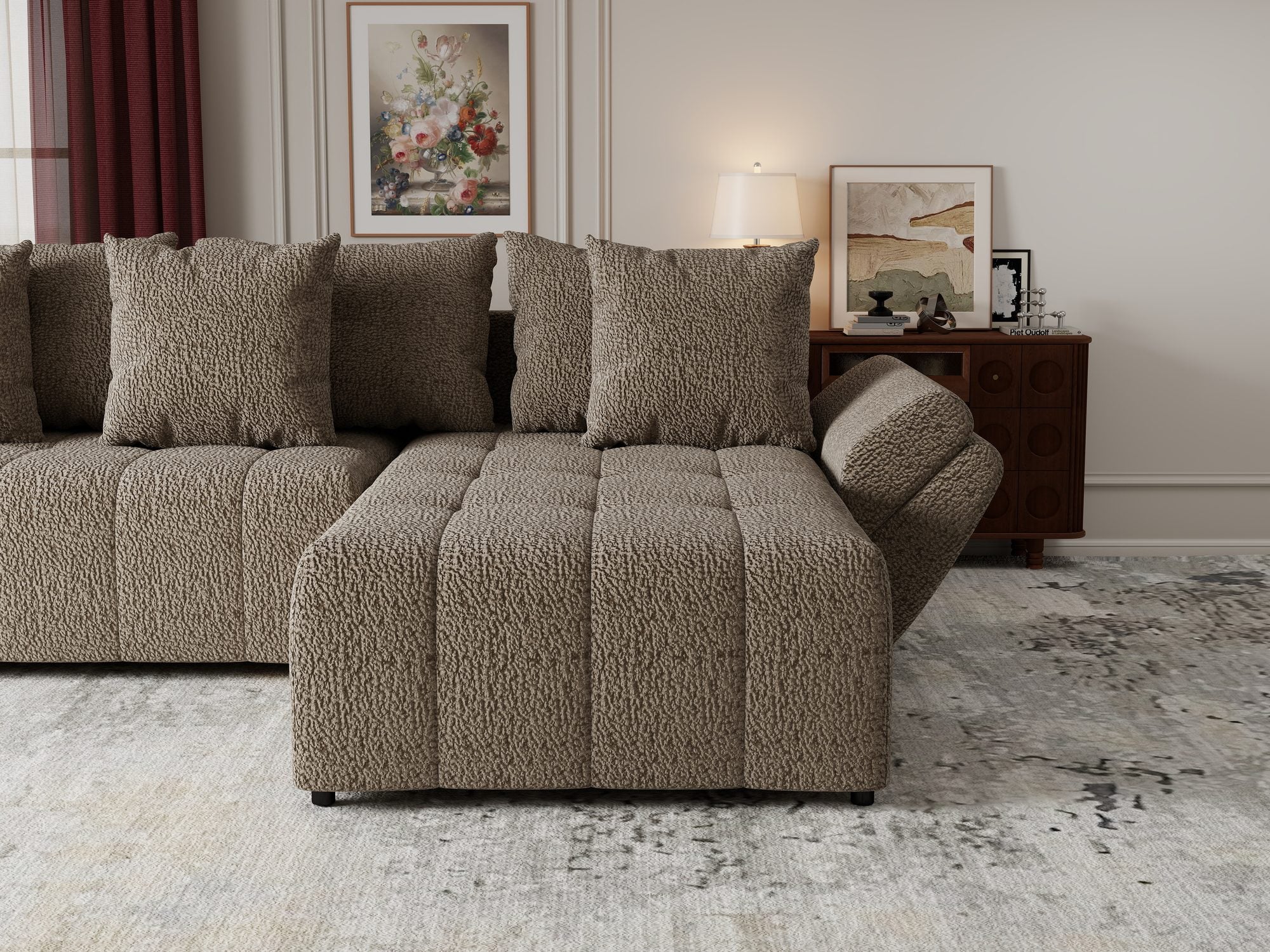 Colțar extensibil dumonde cu ladă de depozitare si sezut confortabil din spuma high-density, Berlin Jaguar Maro Cappuccino 8 II 280x185 cm