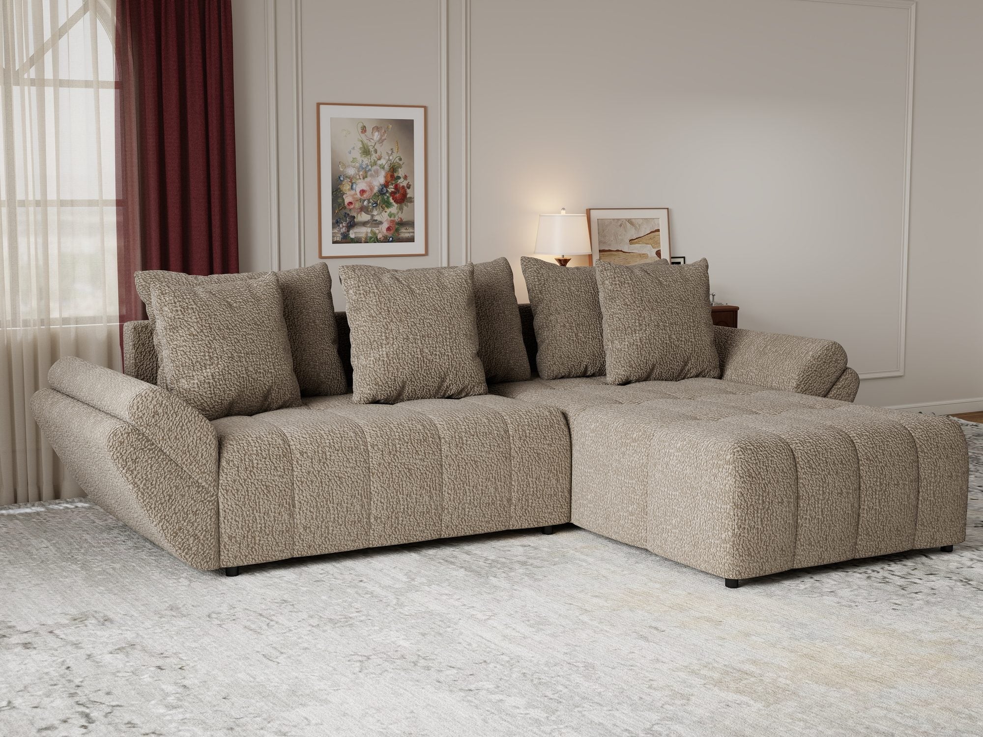 Colțar extensibil dumonde cu ladă de depozitare si sezut confortabil din spuma high-density, Berlin Jaguar Maro Cappuccino 8 II 280x185 cm
