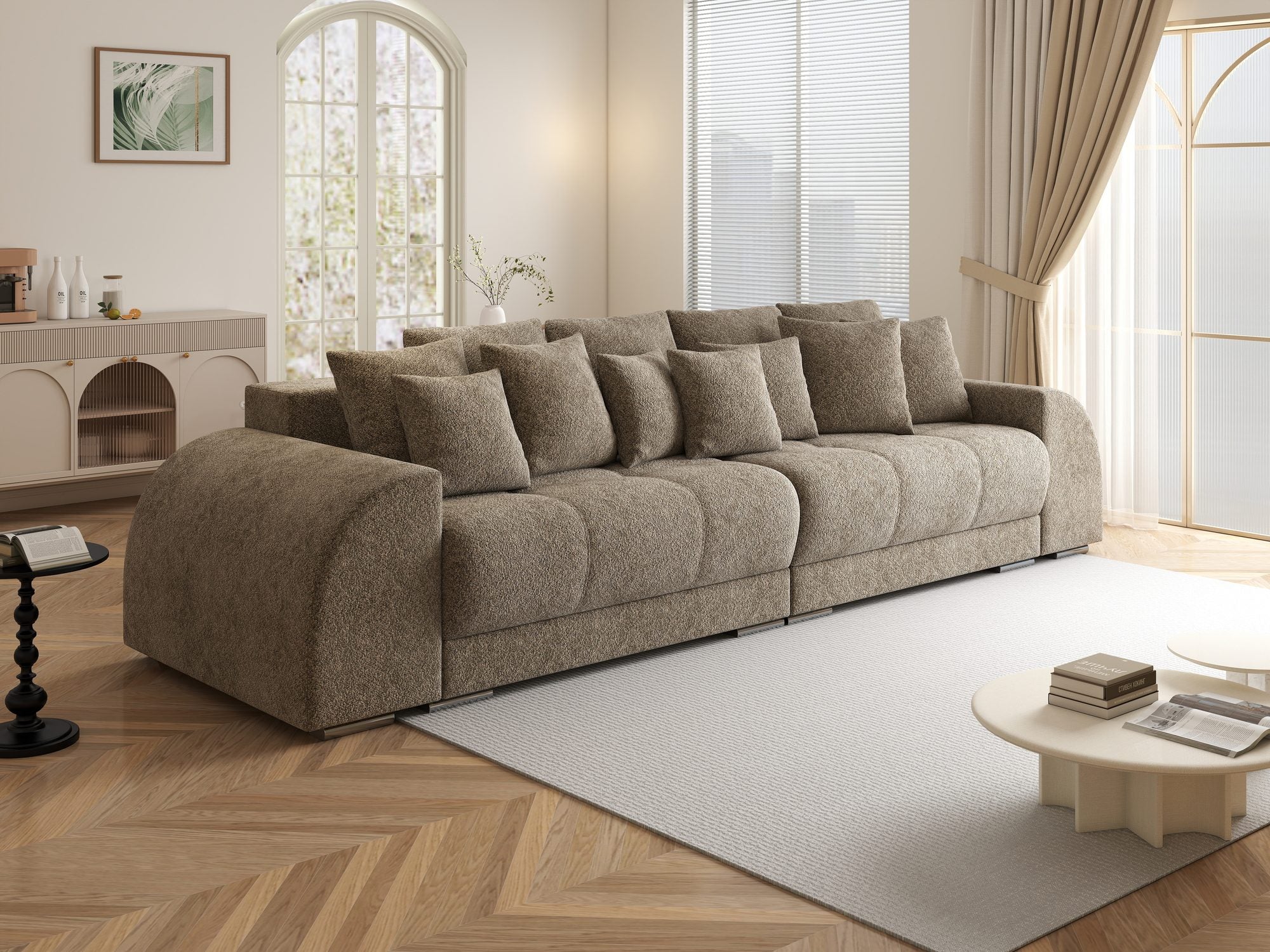 Canapea extensibilă dumonde cu 2 lăzi de depozitare si sezut confortabil din spuma high-density, Verona Arena Bej 4 310x100 cm