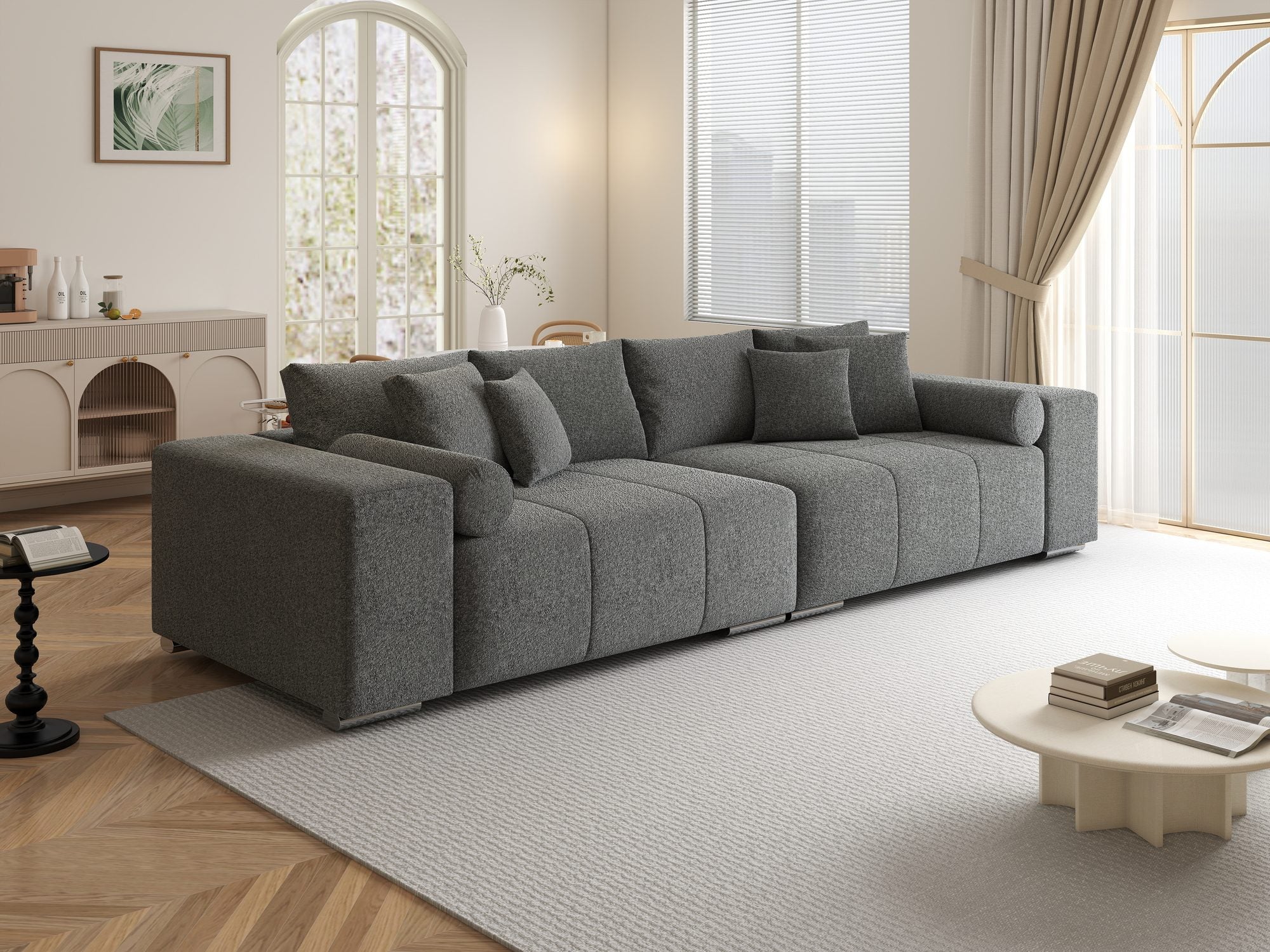 Canapea extensibilă dumonde cu ladă de depozitare si sezut confortabil din spuma high-density, Marbela XXL Monte Gri 90 290x100 cm
