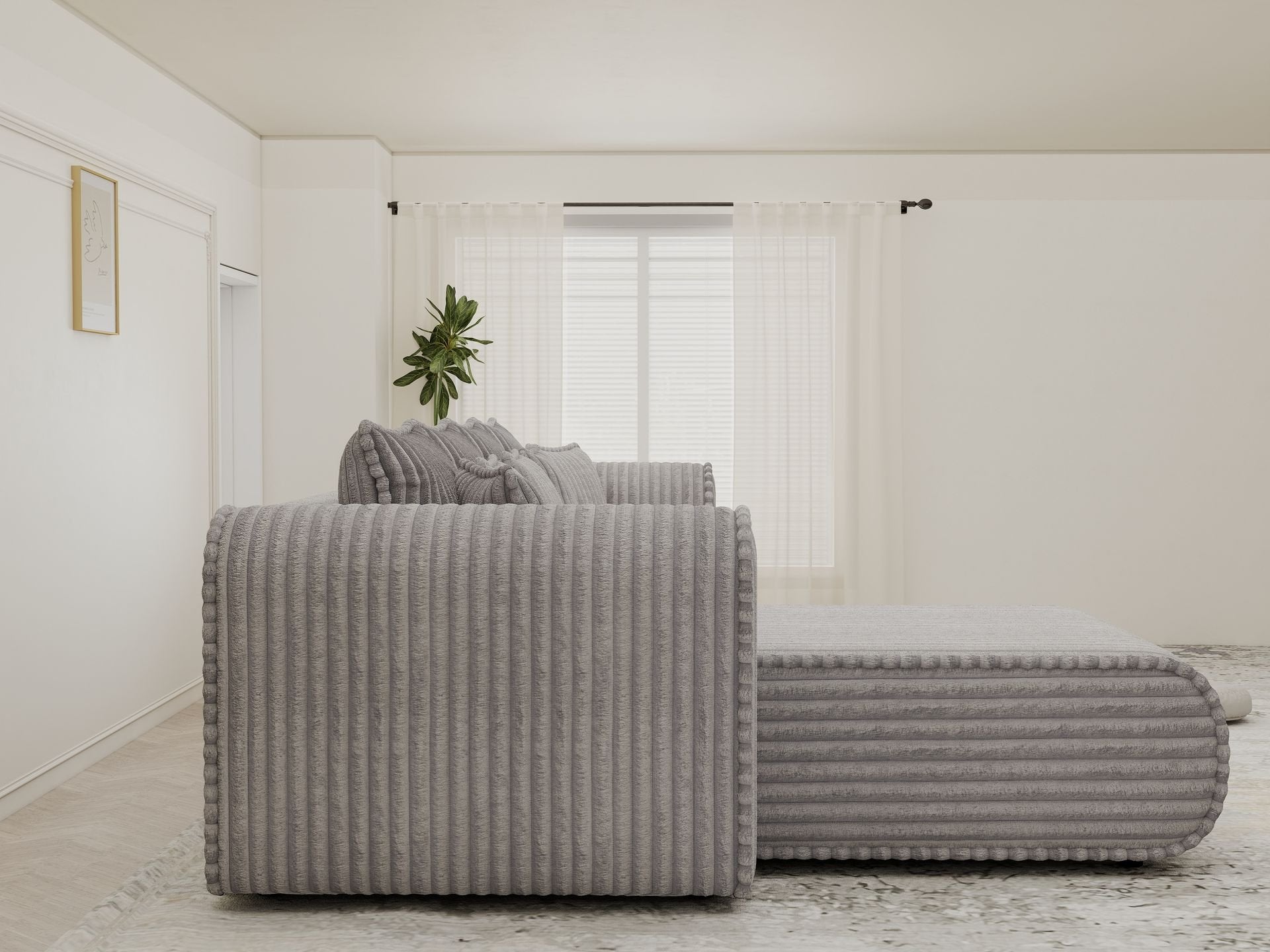Colțar extensibil dumonde cu ladă de depozitare si sezut confortabil din spuma high-density, Monaco XL Tilia Dove 340x185 cm