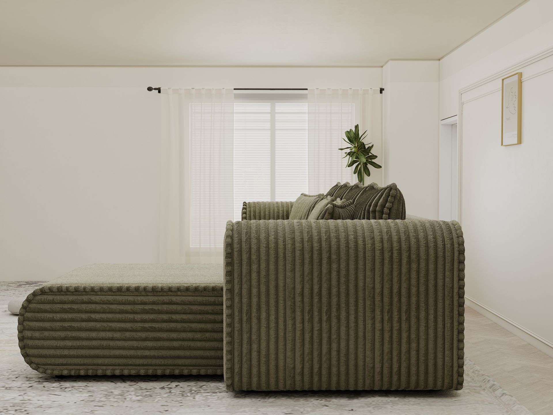 Colțar extensibil dumonde cu ladă de depozitare si sezut confortabil din spuma high-density, Monaco XL Tilia Olive II 340x185 cm