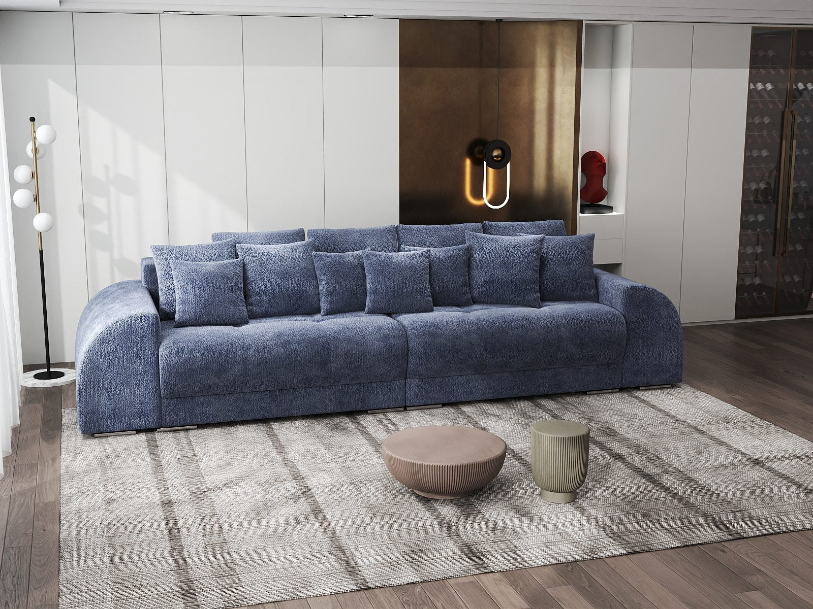 Canapea extensibilă dumonde cu 2 lăzi de depozitare si sezut confortabil din spuma high-density, Verona Vibe Albastru 79 310x100 cm