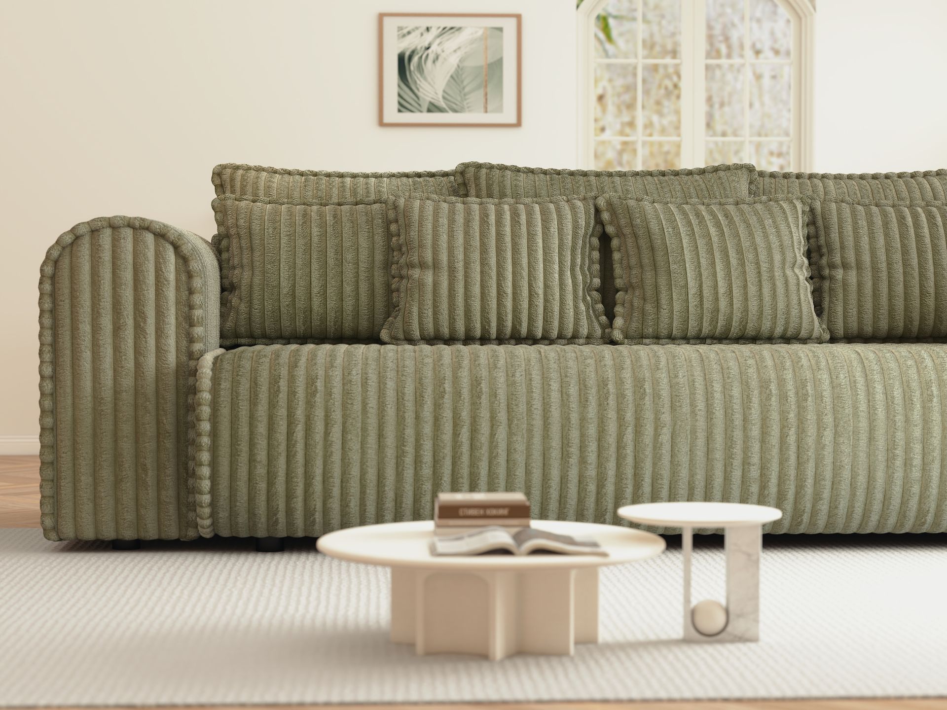 Canapea extensibilă dumonde cu ladă de depozitare si sezut confortabil din spuma high-density, Monaco Mica Tilia Olive 240x100 cm