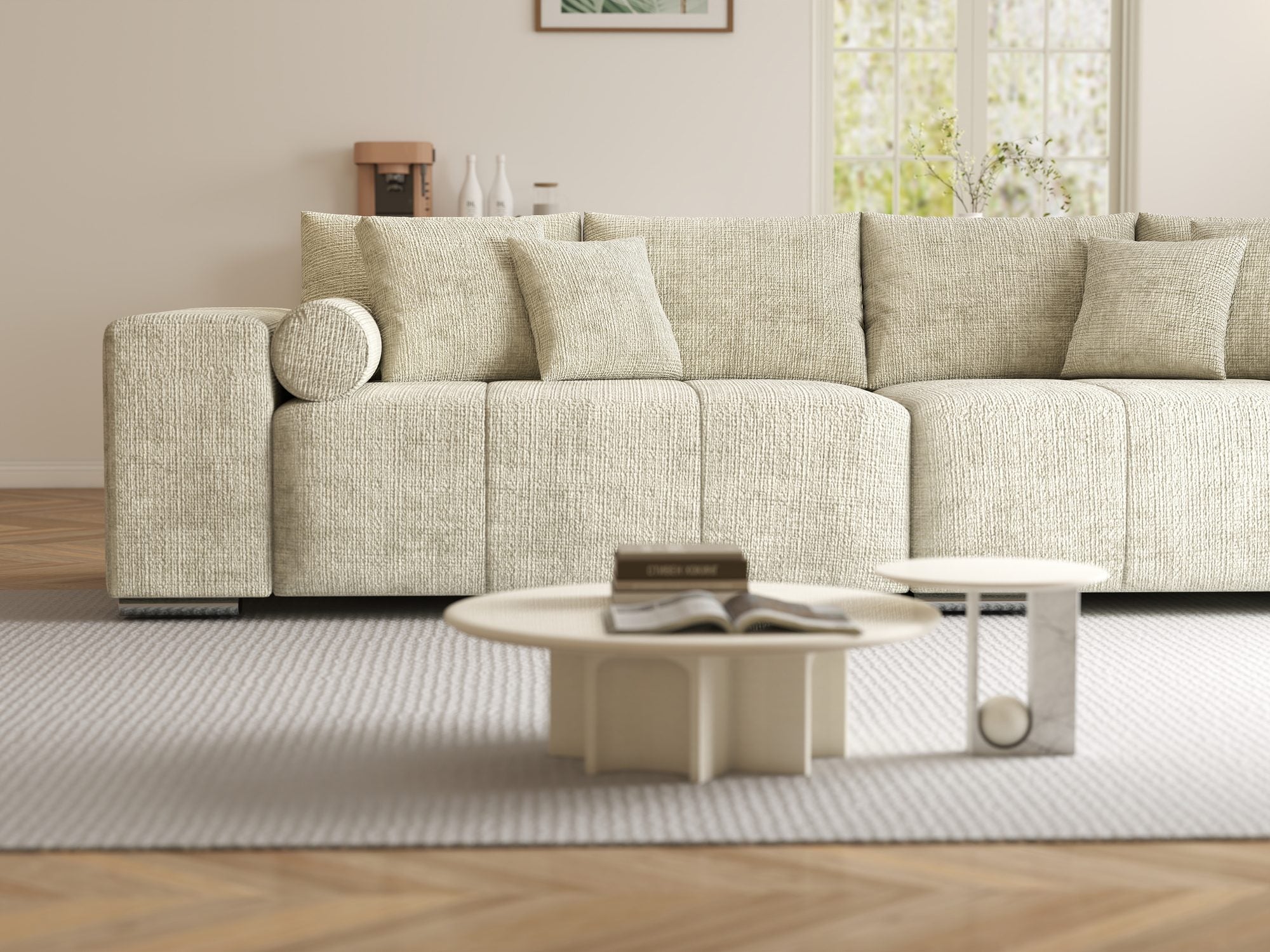 Canapea extensibilă dumonde cu ladă de depozitare si sezut confortabil din spuma high-density, Marbela XXL Cremona Gri Deschis 02 290x100 cm