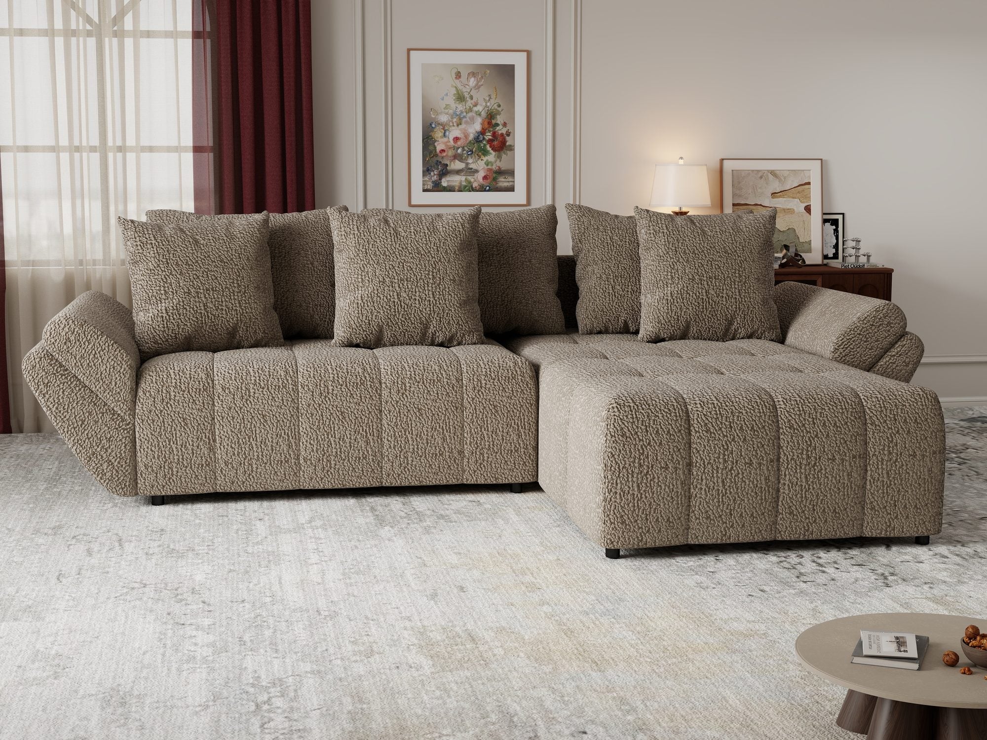 Colțar extensibil dumonde cu ladă de depozitare si sezut confortabil din spuma high-density, Berlin Jaguar Maro Cappuccino 8 II 280x185 cm