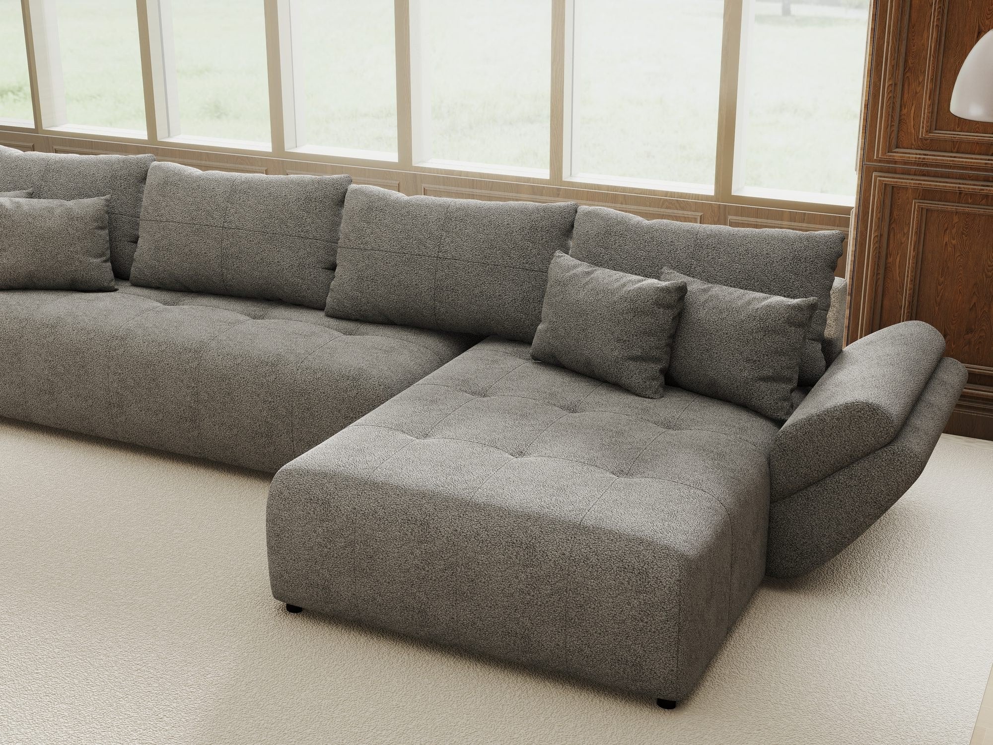 Colțar extensibil dumonde cu ladă de depozitare si sezut confortabil din spuma high-density, Berlin XL Quelle Gri 92 II 350x185 cm
