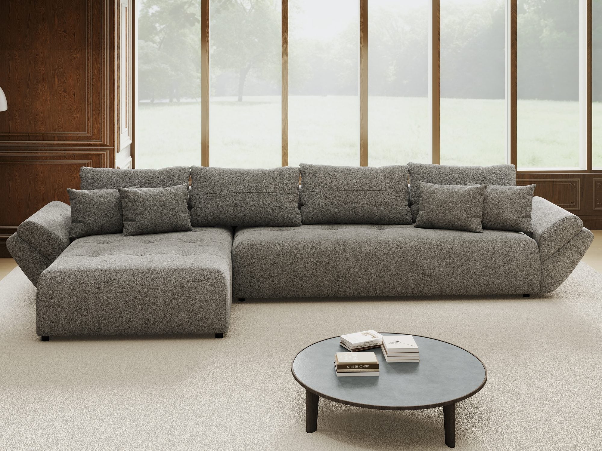 Colțar extensibil dumonde cu ladă de depozitare si sezut confortabil din spuma high-density, Berlin XL Quelle Gri 92 350x185 cm
