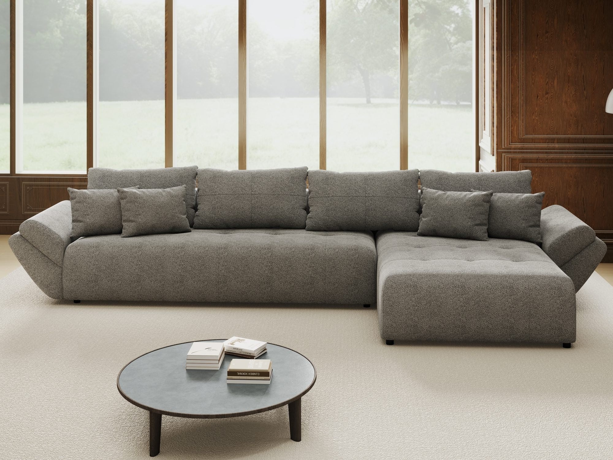 Colțar extensibil dumonde cu ladă de depozitare si sezut confortabil din spuma high-density, Berlin XL Quelle Gri 92 II 350x185 cm
