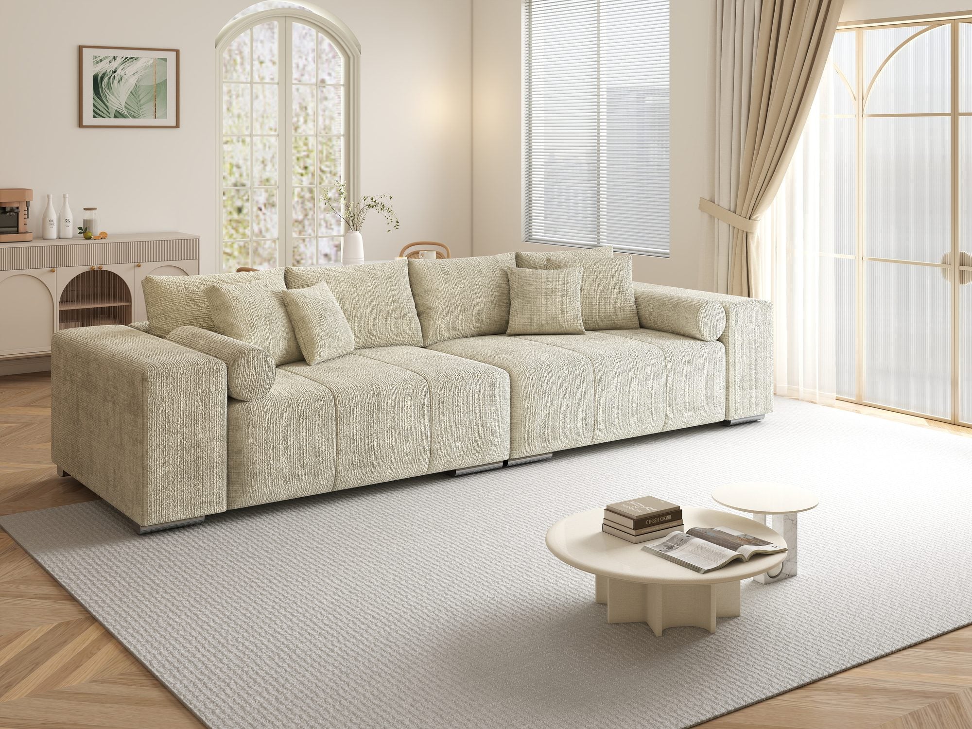 Canapea extensibilă dumonde cu ladă de depozitare si sezut confortabil din spuma high-density, Marbela XXL Cremona Gri Deschis 02 290x100 cm