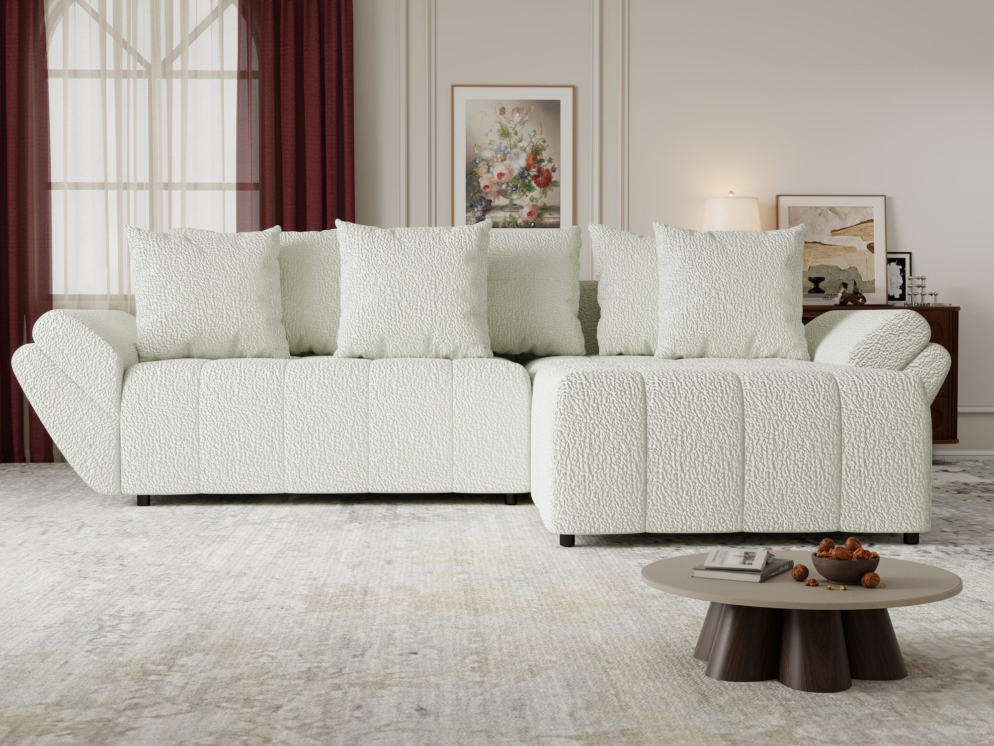 Colțar extensibil dumonde cu ladă de depozitare si sezut confortabil din spuma high-density, Berlin Jaguar Ivory 1 II 280x185 cm