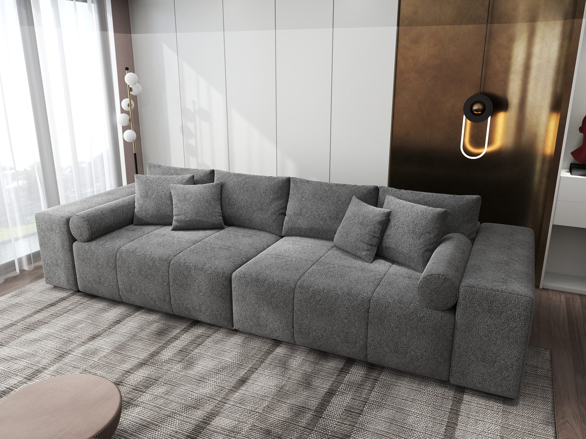 Canapea extensibilă dumonde cu ladă de depozitare si sezut confortabil din spuma high-density, Marbela XXL Quelle Gri 92 290x100 cm