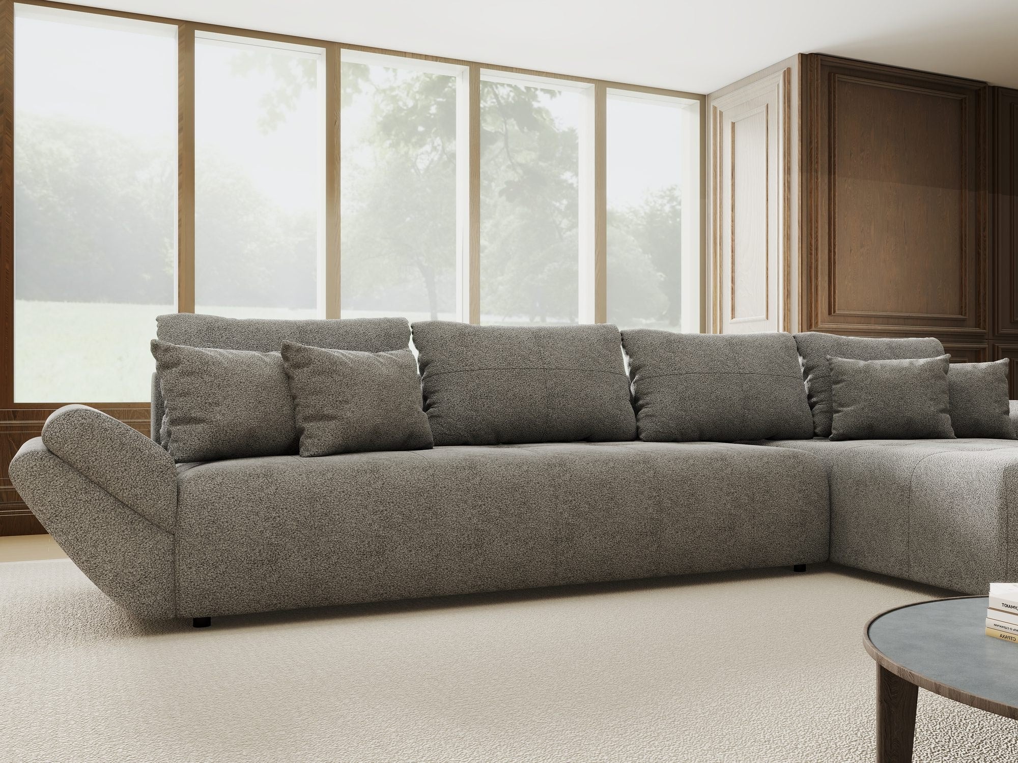 Colțar extensibil dumonde cu ladă de depozitare si sezut confortabil din spuma high-density, Berlin XL Quelle Gri 92 II 350x185 cm
