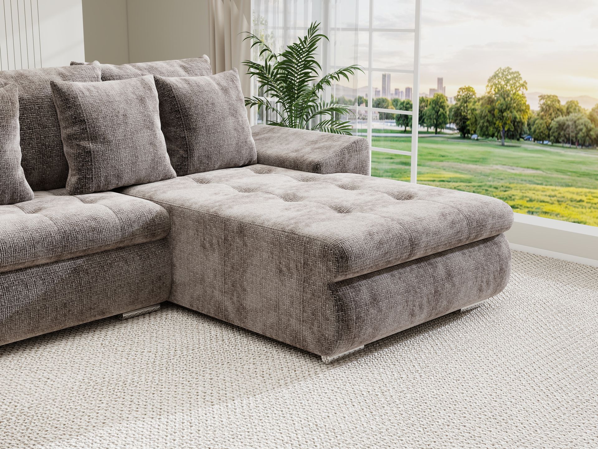 Colțar extensibil dumonde cu ladă de depozitare si sezut confortabil din spuma high-density, Leonardo U Cremona Maro-Bej 24 360x185 cm