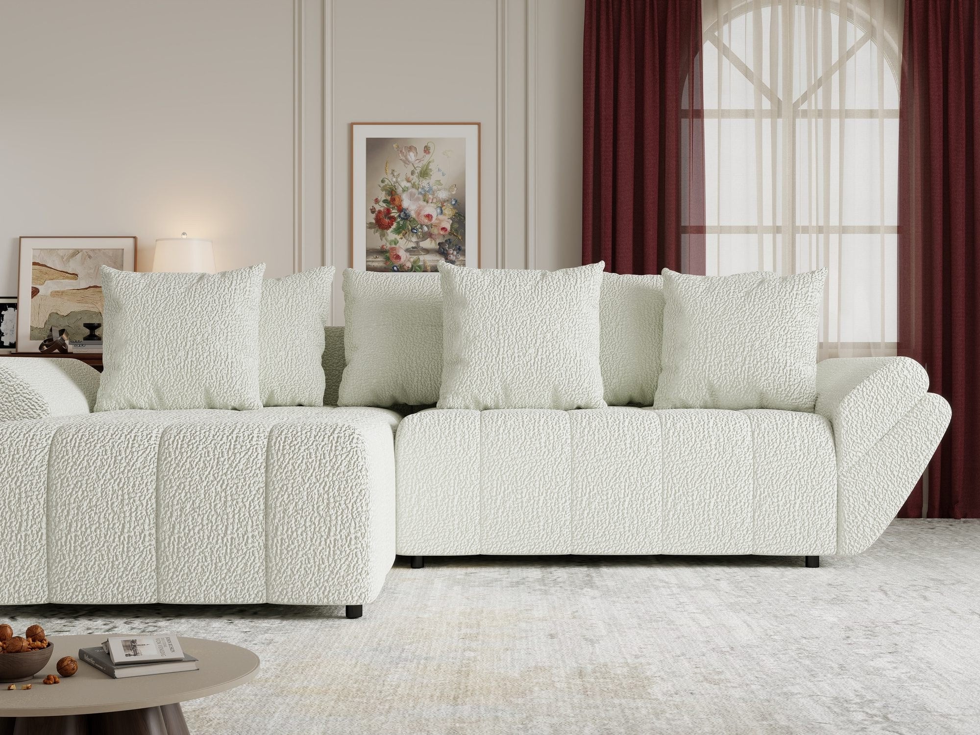 Colțar extensibil dumonde cu ladă de depozitare si sezut confortabil din spuma high-density, Berlin Jaguar Ivory 1 280x185 cm