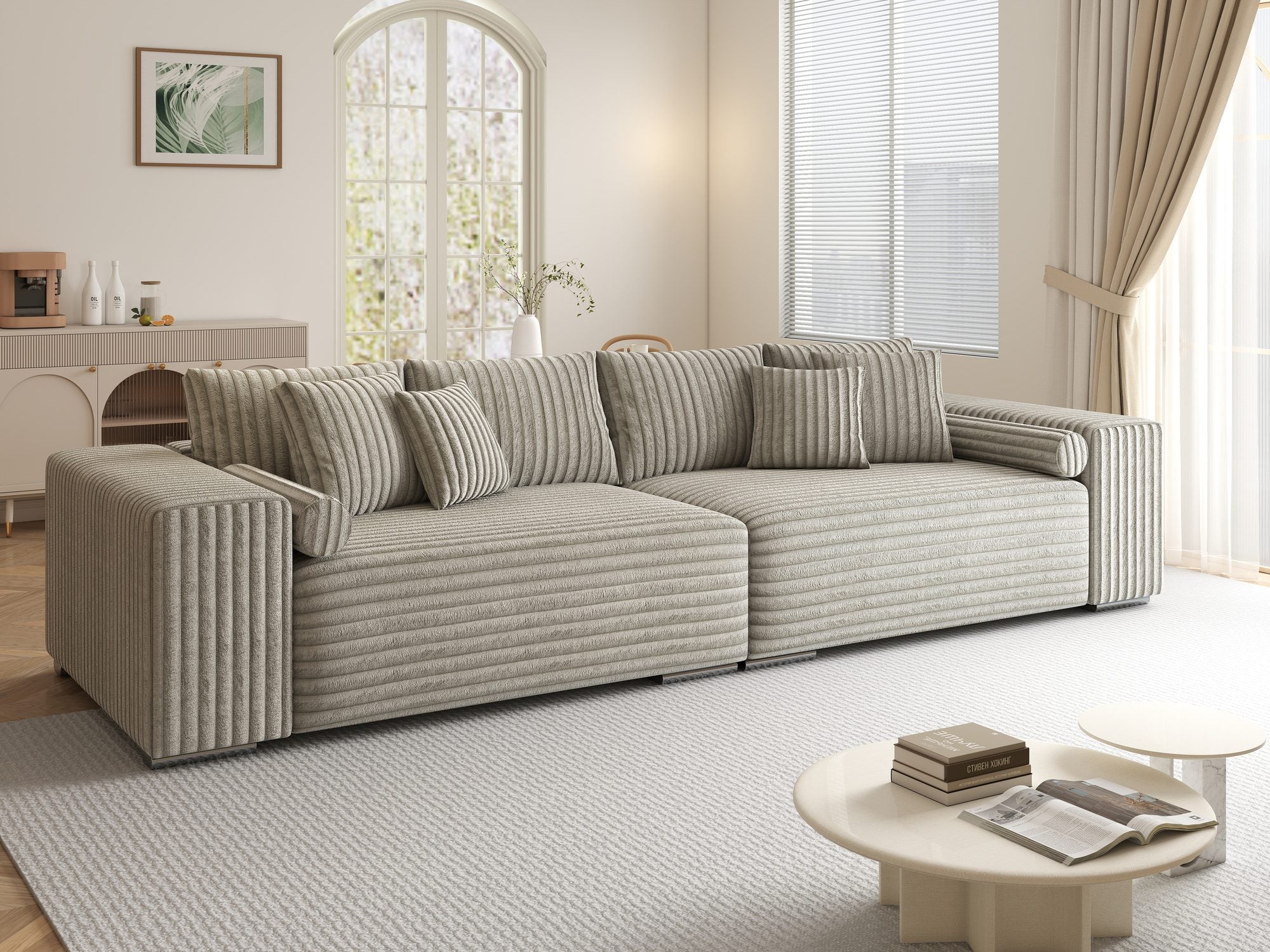 Canapea extensibilă dumonde cu ladă de depozitare si sezut confortabil din spuma high-density, Marbela XXL Monte Gri 16 290x100 cm