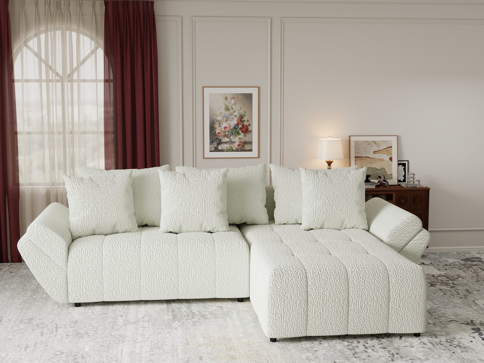 Colțar extensibil dumonde cu ladă de depozitare si sezut confortabil din spuma high-density, Berlin Jaguar Ivory 1 II 280x185 cm