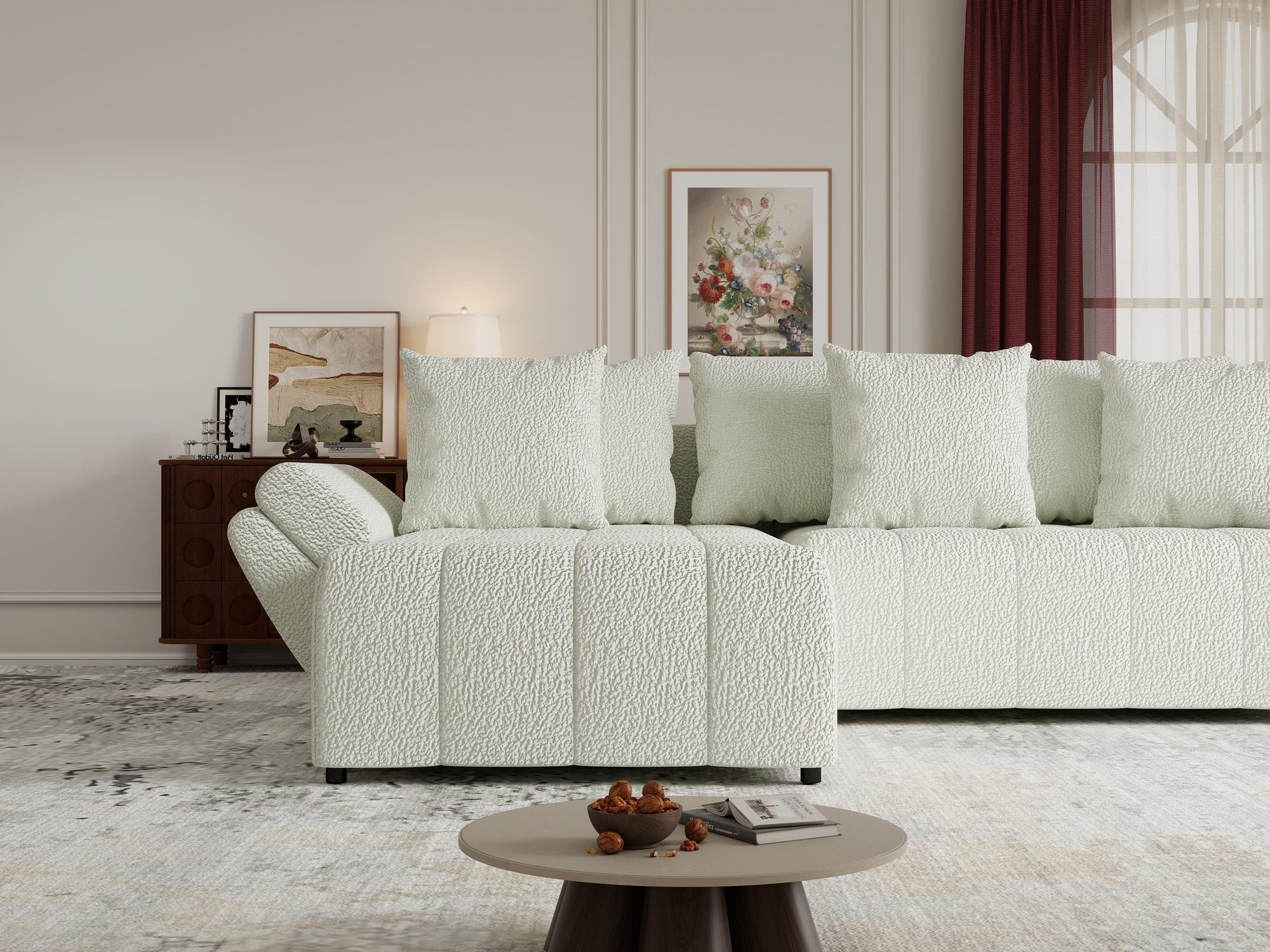 Colțar extensibil dumonde cu ladă de depozitare si sezut confortabil din spuma high-density, Berlin Jaguar Ivory 1 280x185 cm