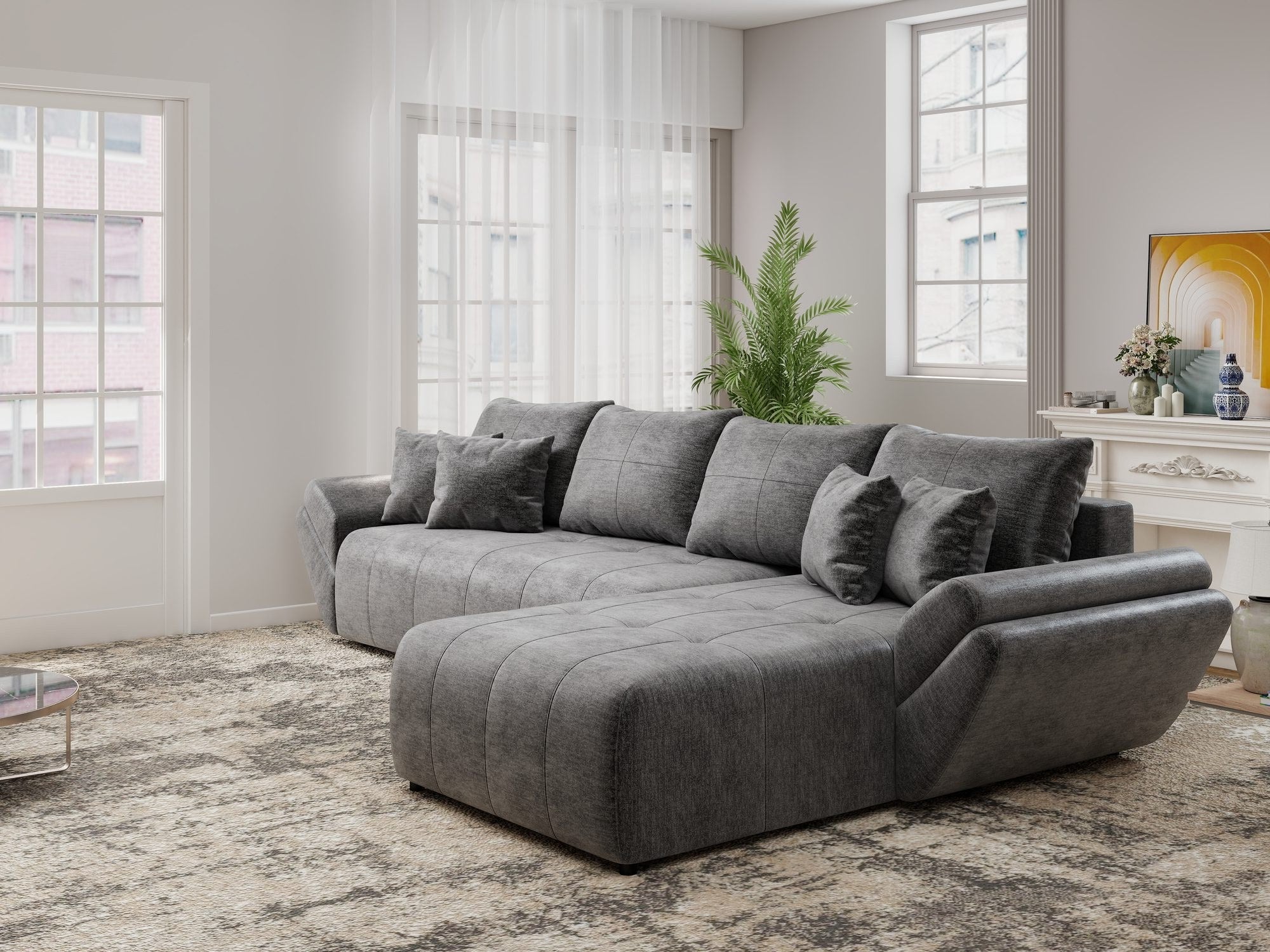 Colțar extensibil dumonde cu ladă de depozitare si sezut confortabil din spuma high-density, Berlin XL Monolith Gri Antracit 97 II 350x185 cm