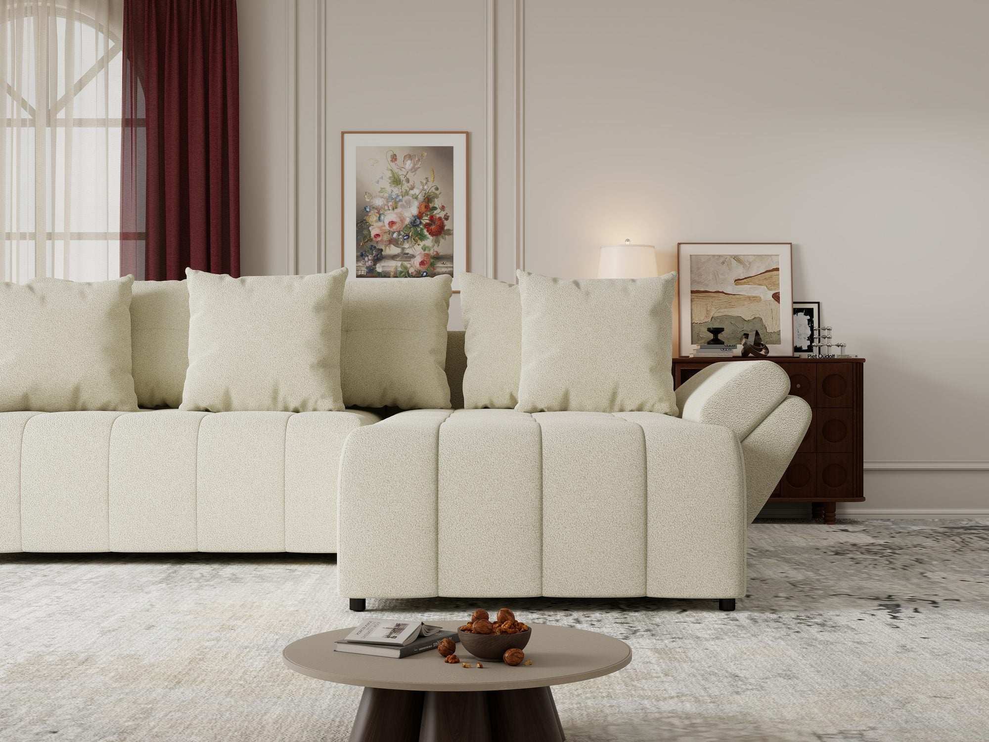 Colțar extensibil dumonde cu ladă de depozitare si sezut confortabil din spuma high-density, Berlin Quelle Bej 02 II 280x185 cm