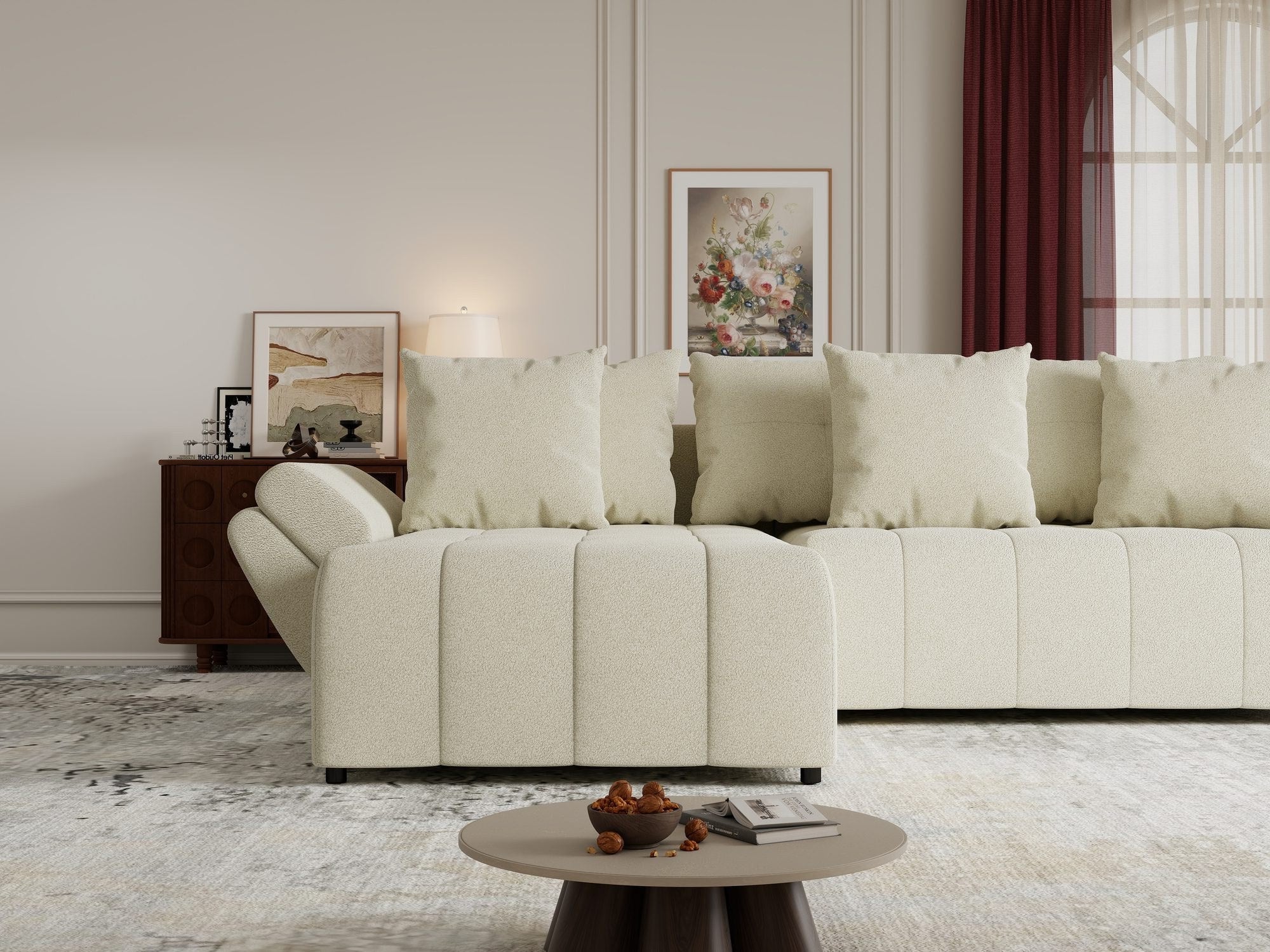 Colțar extensibil dumonde cu ladă de depozitare si sezut confortabil din spuma high-density, Berlin Quelle Bej 02 280x185 cm