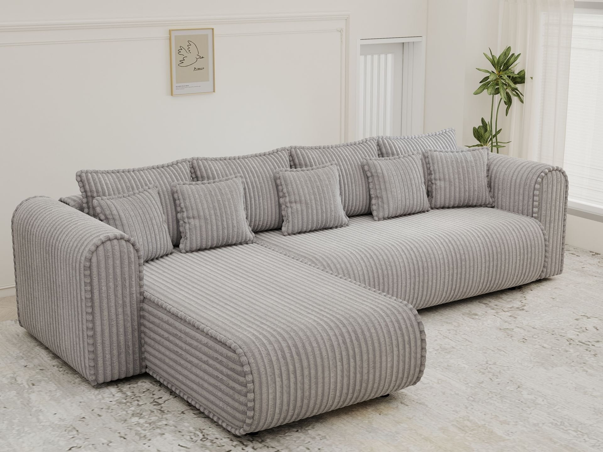 Colțar extensibil dumonde cu ladă de depozitare si sezut confortabil din spuma high-density, Monaco XL Tilia Dove 340x185 cm