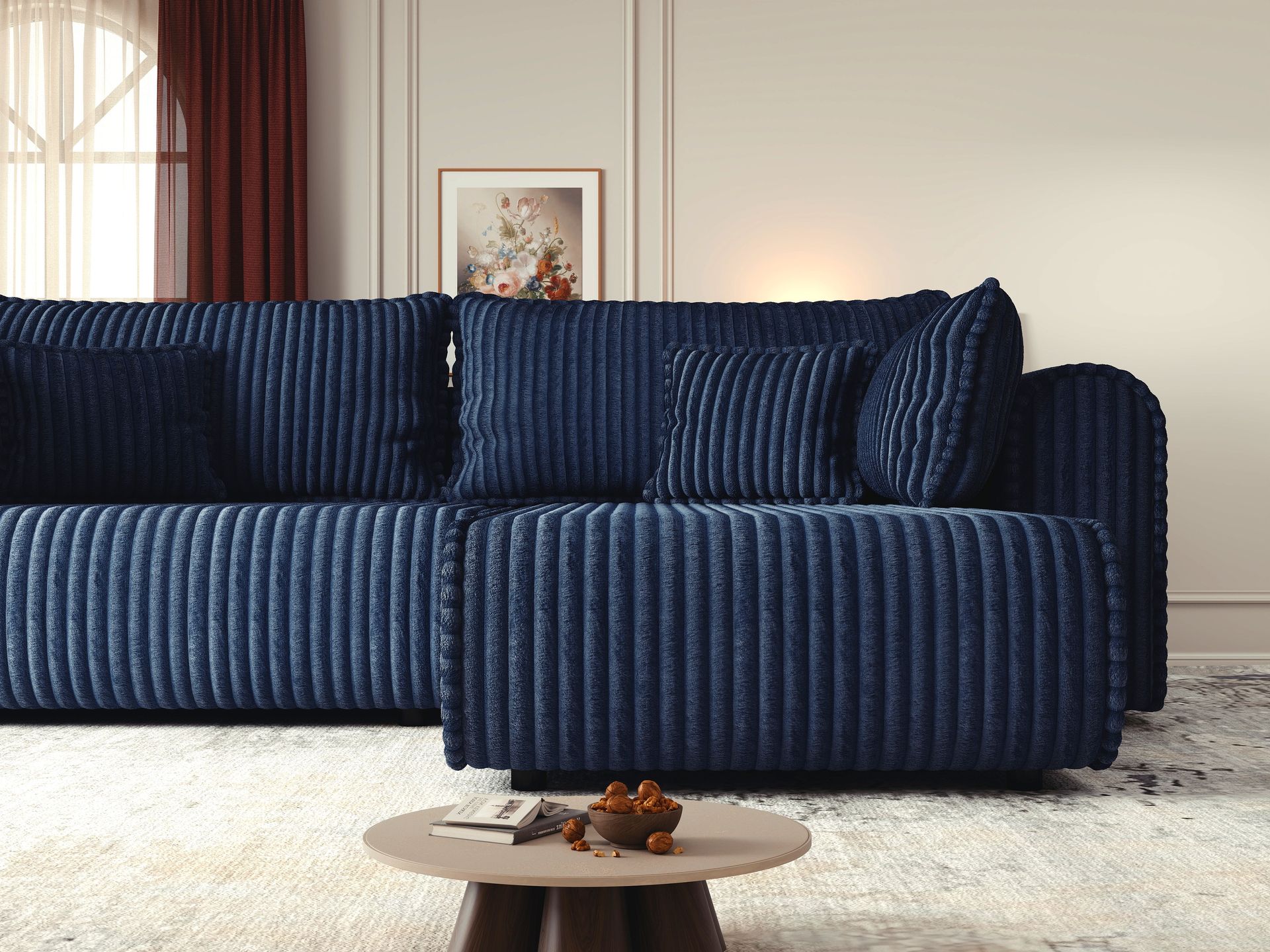 Colțar extensibil dumonde cu ladă de depozitare si sezut confortabil din spuma high-density, Monaco L Tilia Albastru II 270x100 cm