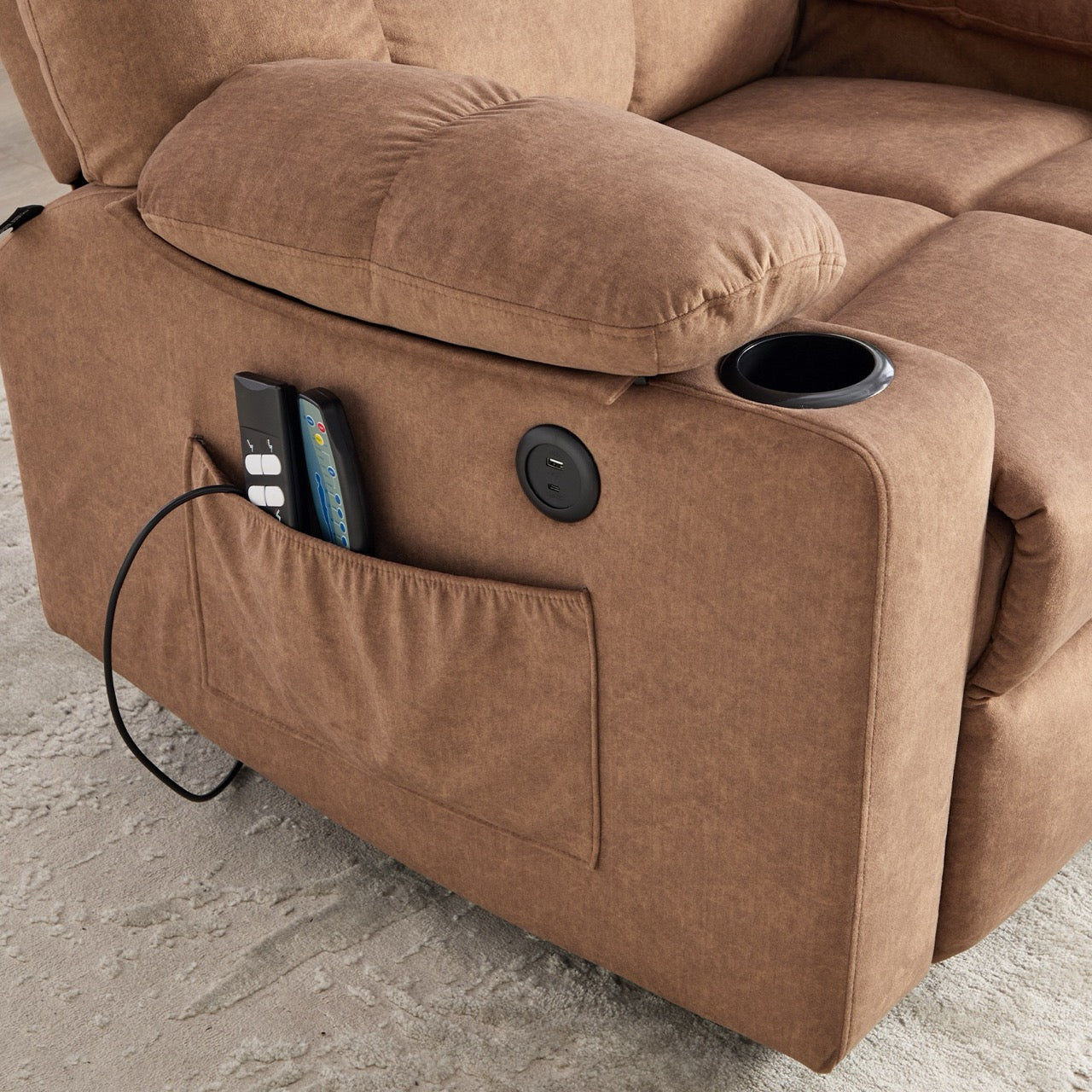 Kétmotoros felállást segítő fotel USB és Type-C töltővel, 8 pontos masszázs és fűtés funkcióval, Calvera