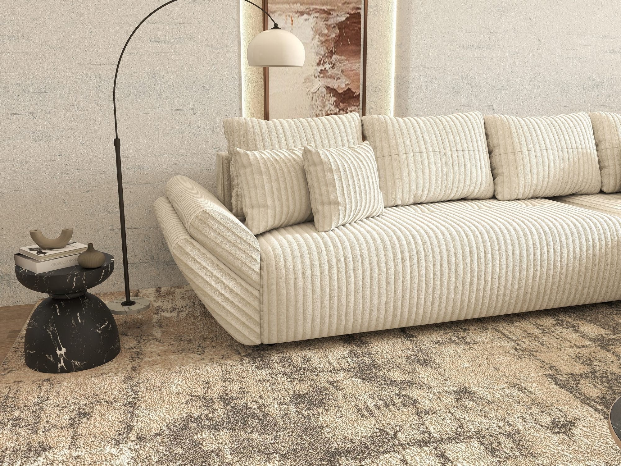 Colțar extensibil dumonde cu ladă de depozitare si sezut confortabil din spuma high-density, Berlin XL Tilia Bej 01 II 350x185 cm