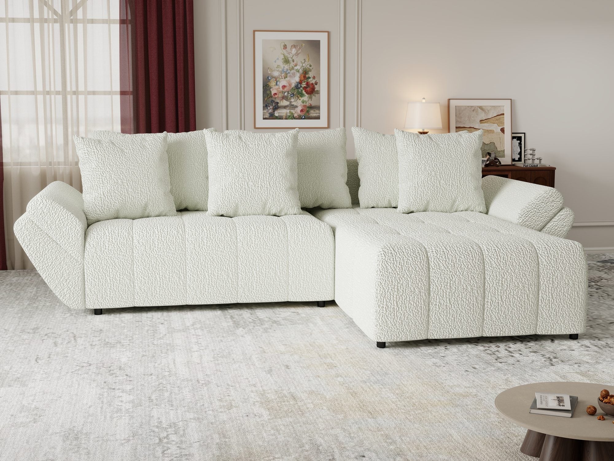 Colțar extensibil dumonde cu ladă de depozitare si sezut confortabil din spuma high-density, Berlin Jaguar Ivory 1 II 280x185 cm