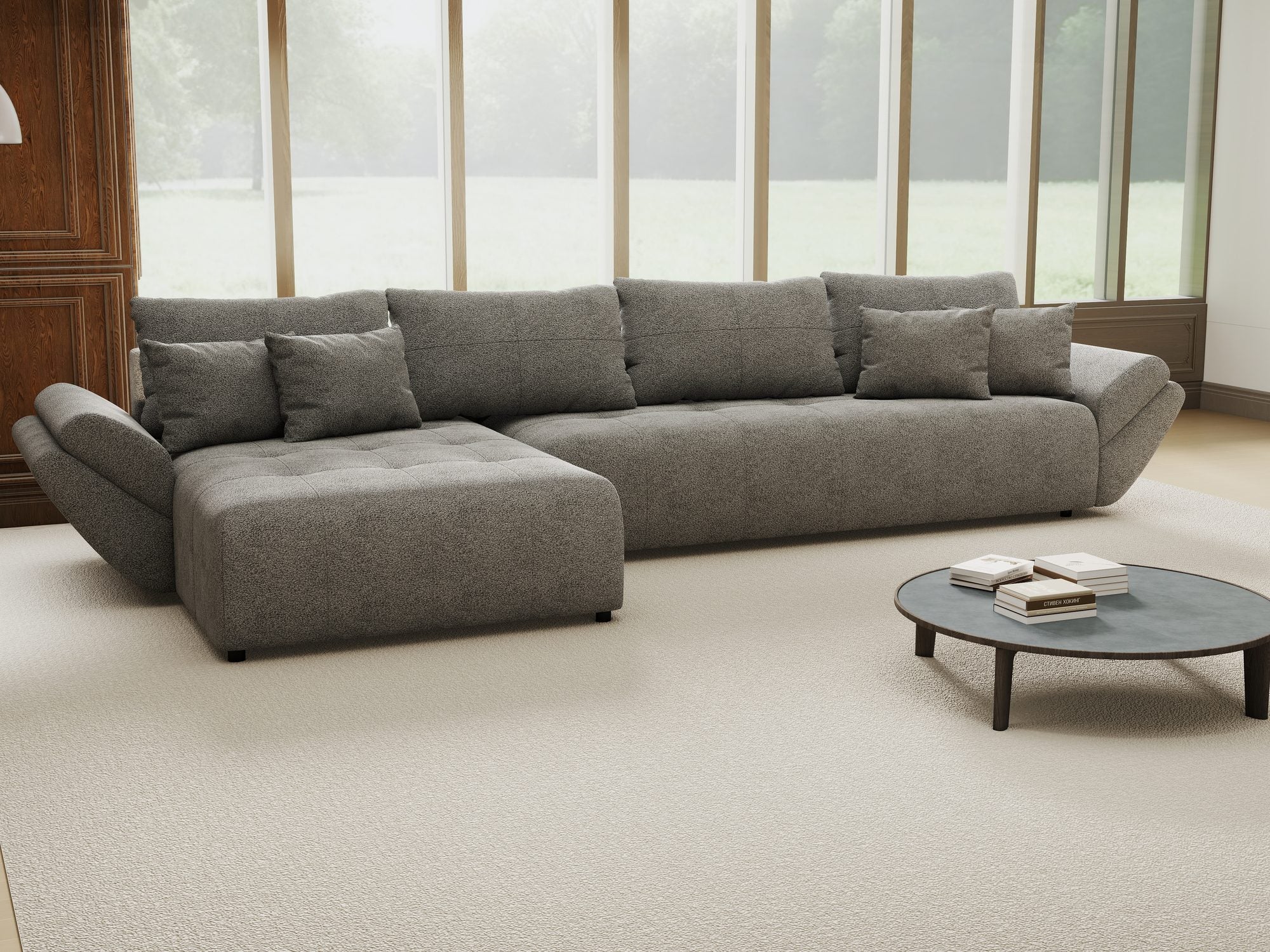 Colțar extensibil dumonde cu ladă de depozitare si sezut confortabil din spuma high-density, Berlin XL Quelle Gri 92 350x185 cm