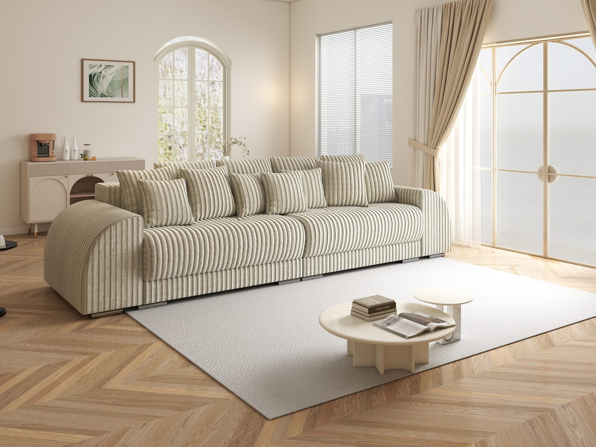 Canapea extensibilă dumonde cu 2 lăzi de depozitare si sezut confortabil din spuma high-density, Verona Tilia Bej 08 310x100 cm