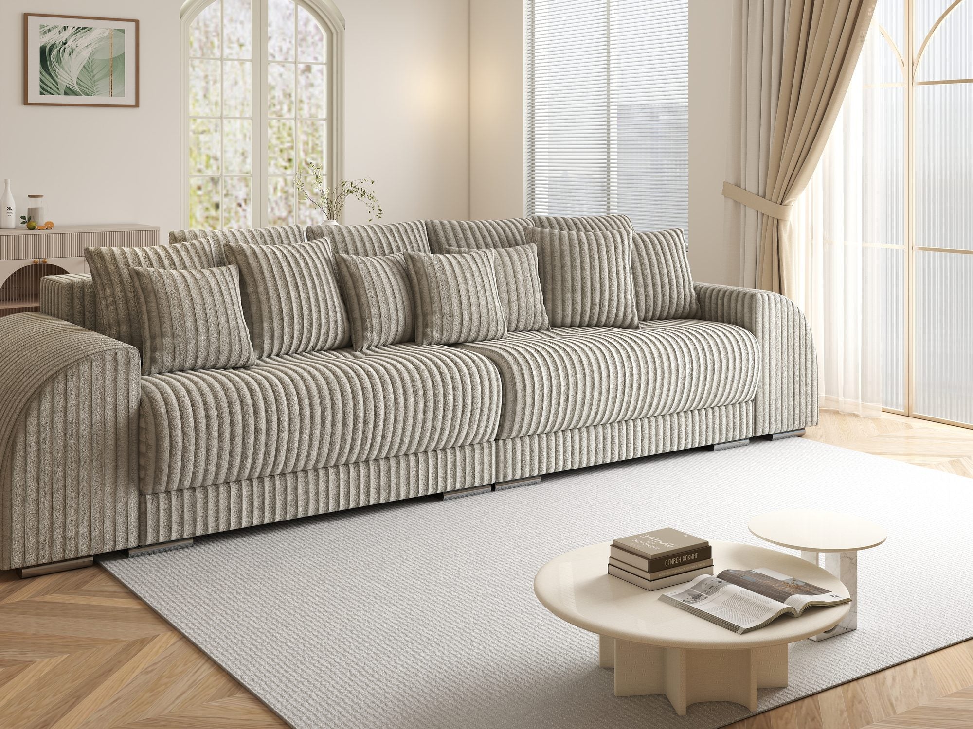 Canapea extensibilă dumonde cu 2 lăzi de depozitare si sezut confortabil din spuma high-density, Verona Tilia Gri- Bej 11 310x100 cm