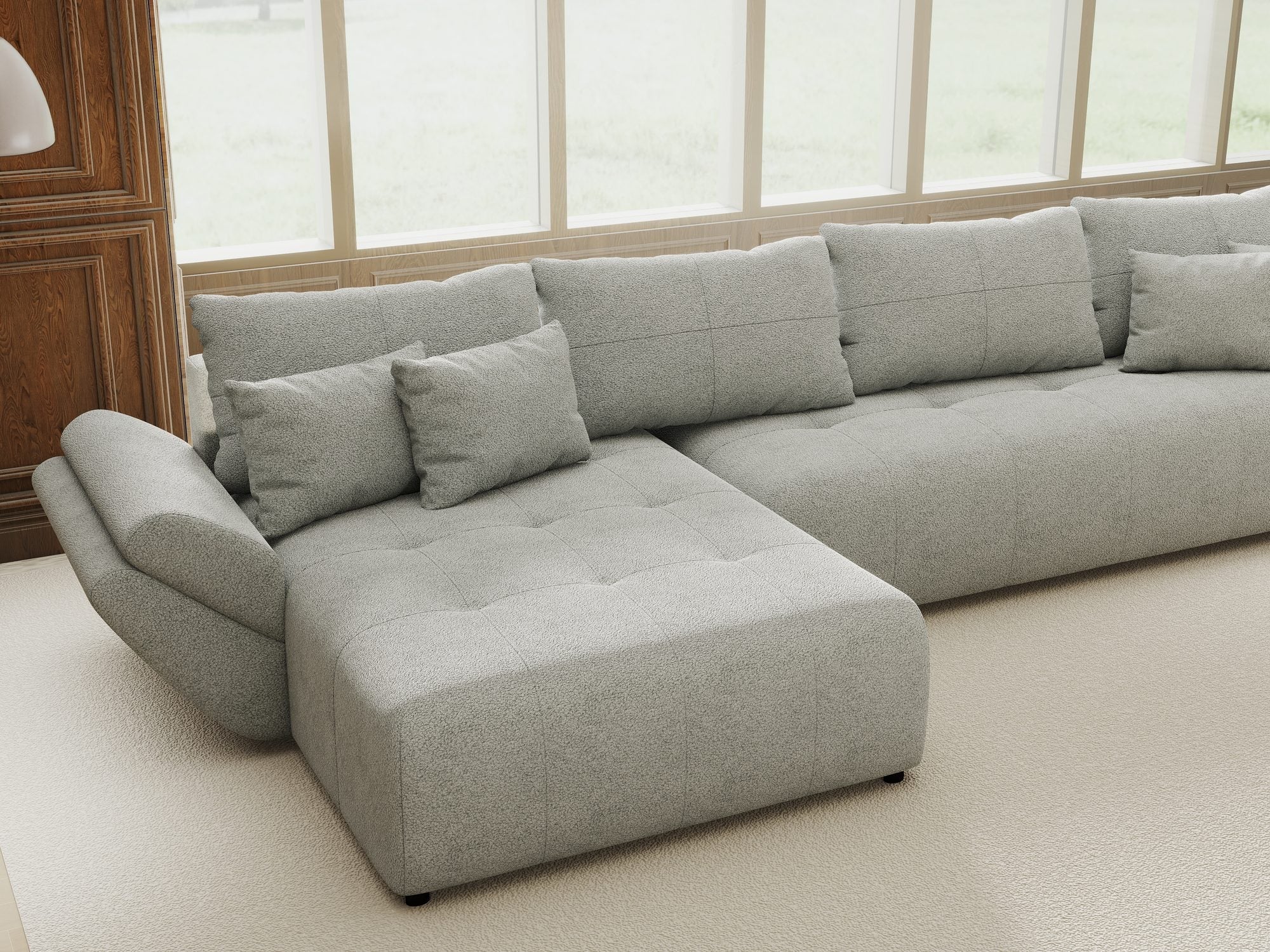 Colțar extensibil dumonde cu ladă de depozitare si sezut confortabil din spuma high-density, Berlin XL Quelle Gri 83 350x185 cm
