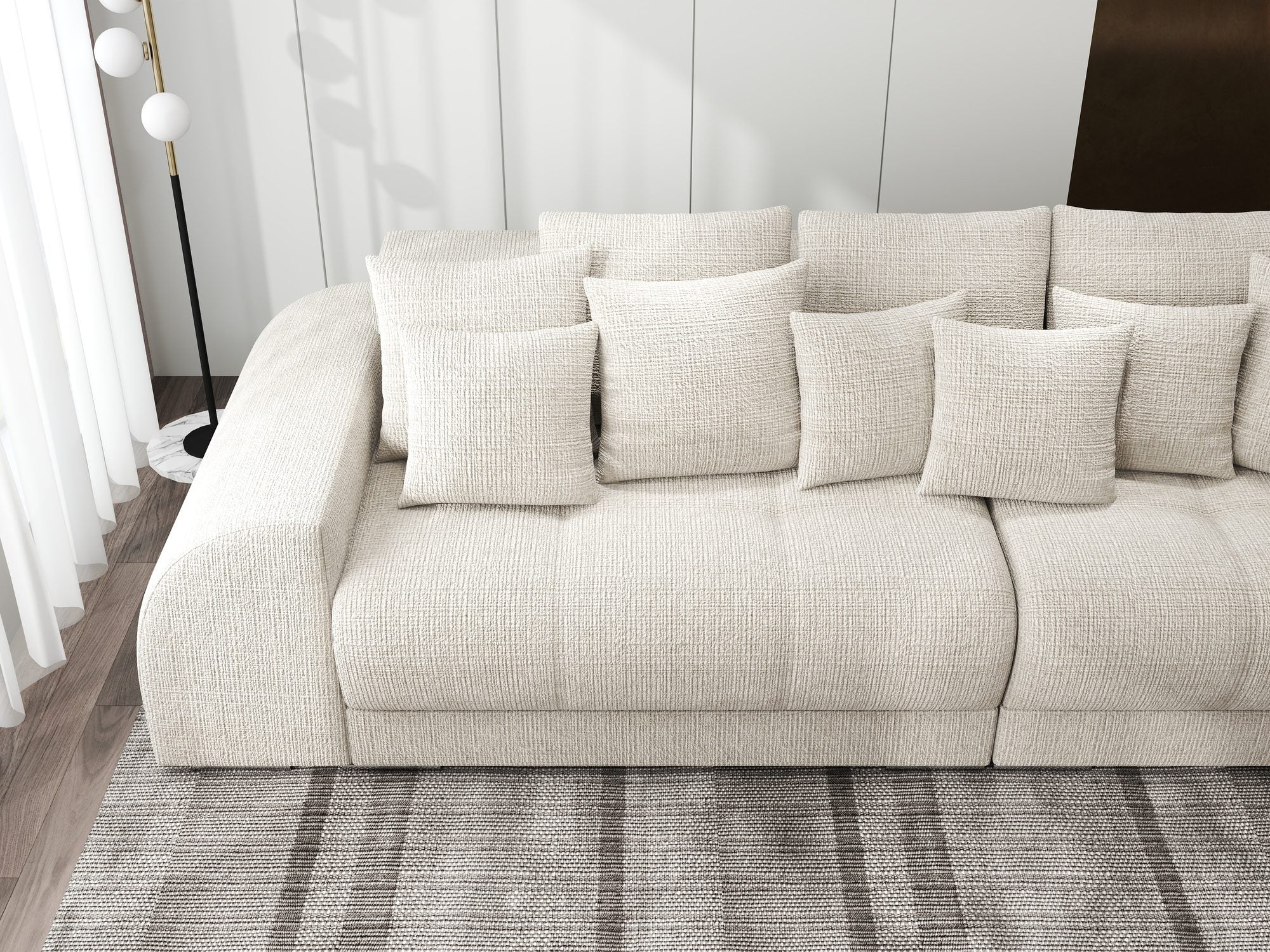 Canapea extensibilă dumonde cu 2 lăzi de depozitare si sezut confortabil din spuma high-density, Verona Cremona Gri Deschis 02 310x100 cm