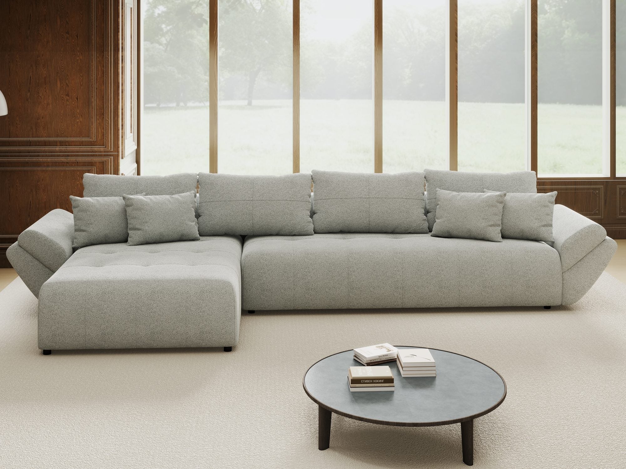 Colțar extensibil dumonde cu ladă de depozitare si sezut confortabil din spuma high-density, Berlin XL Quelle Gri 83 350x185 cm