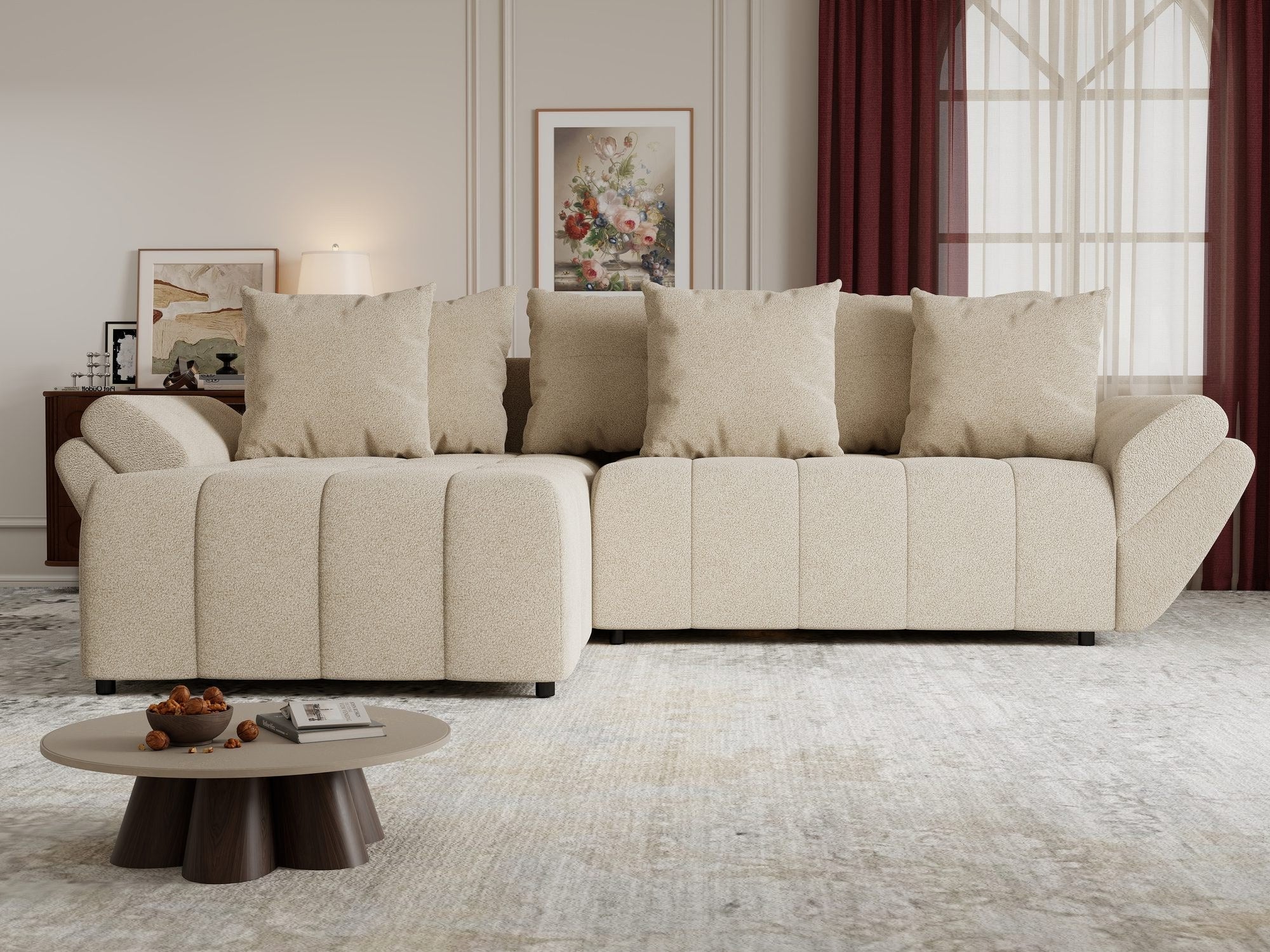 Colțar extensibil dumonde cu ladă de depozitare si sezut confortabil din spuma high-density, Berlin Quelle Bej 05 280x185 cm
