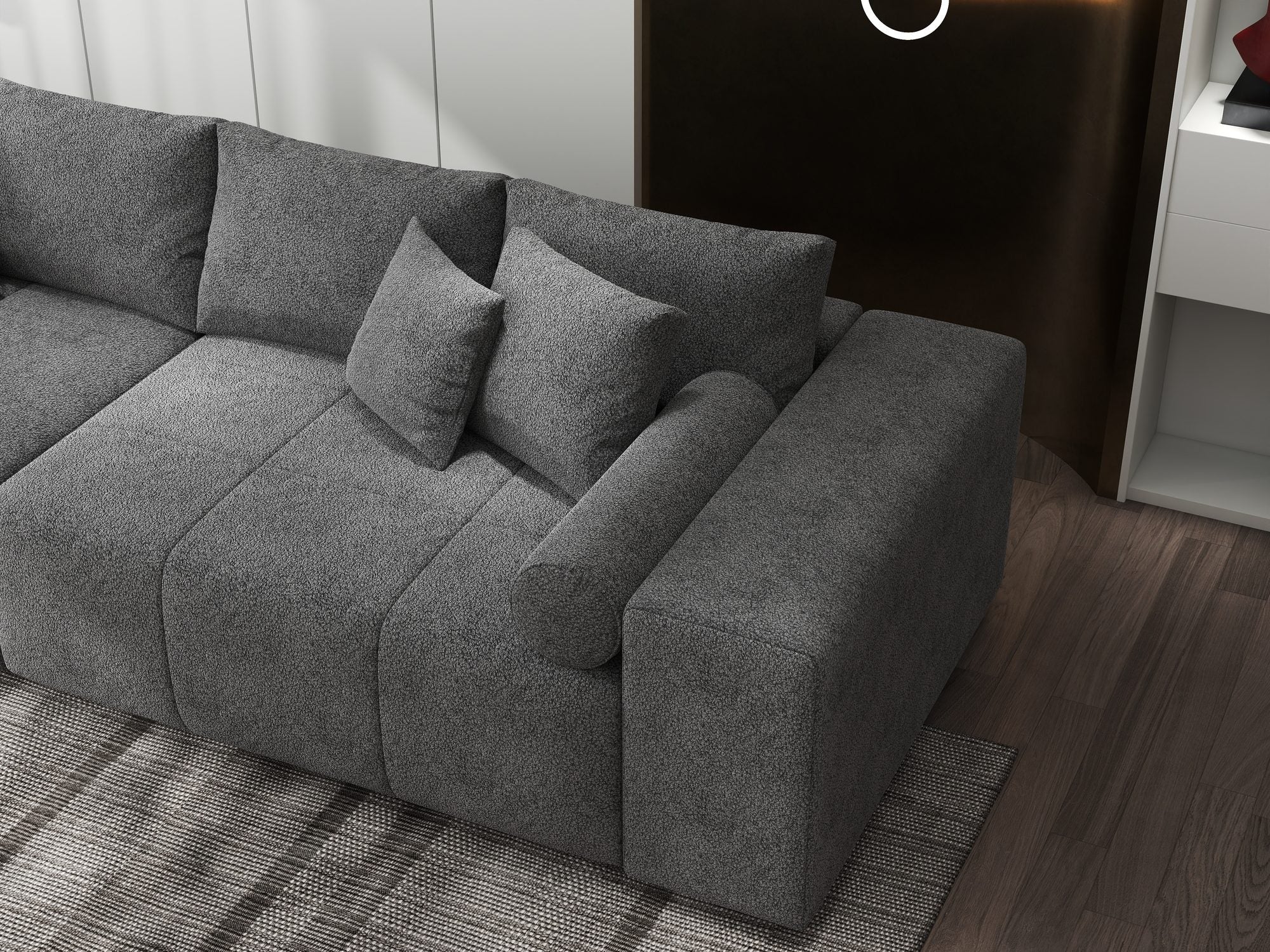 Canapea extensibilă dumonde cu ladă de depozitare si sezut confortabil din spuma high-density, Marbela XXL Quelle Gri 92 290x100 cm
