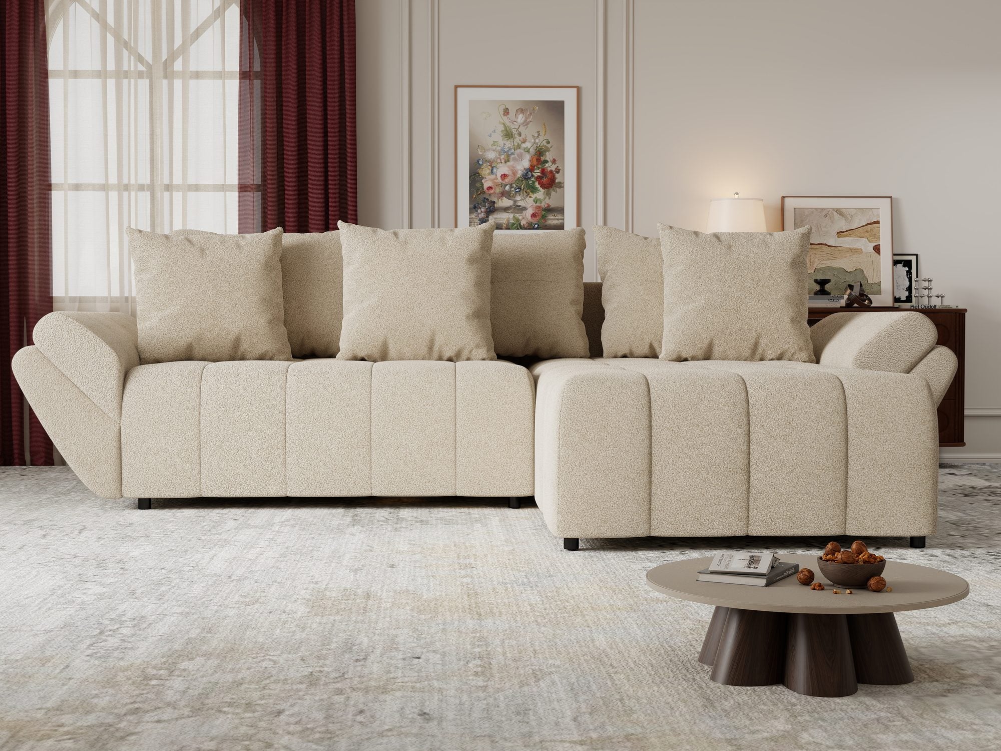 Colțar extensibil dumonde cu ladă de depozitare si sezut confortabil din spuma high-density, Berlin Quelle Bej 05 II 280x185 cm