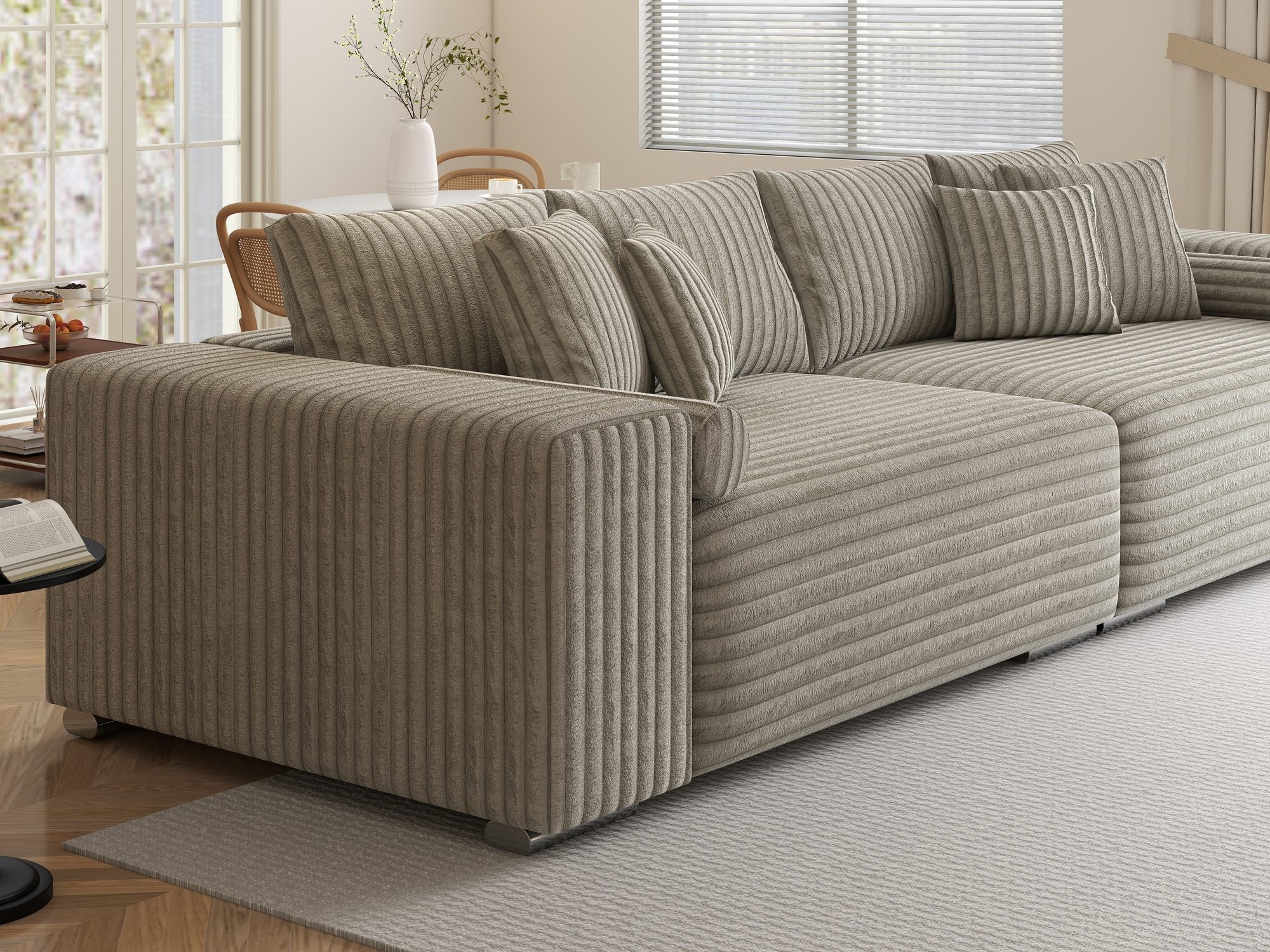 Canapea extensibilă dumonde cu ladă de depozitare si sezut confortabil din spuma high-density, Marbela XXL Tilia Gri- Bej 11 290x100 cm