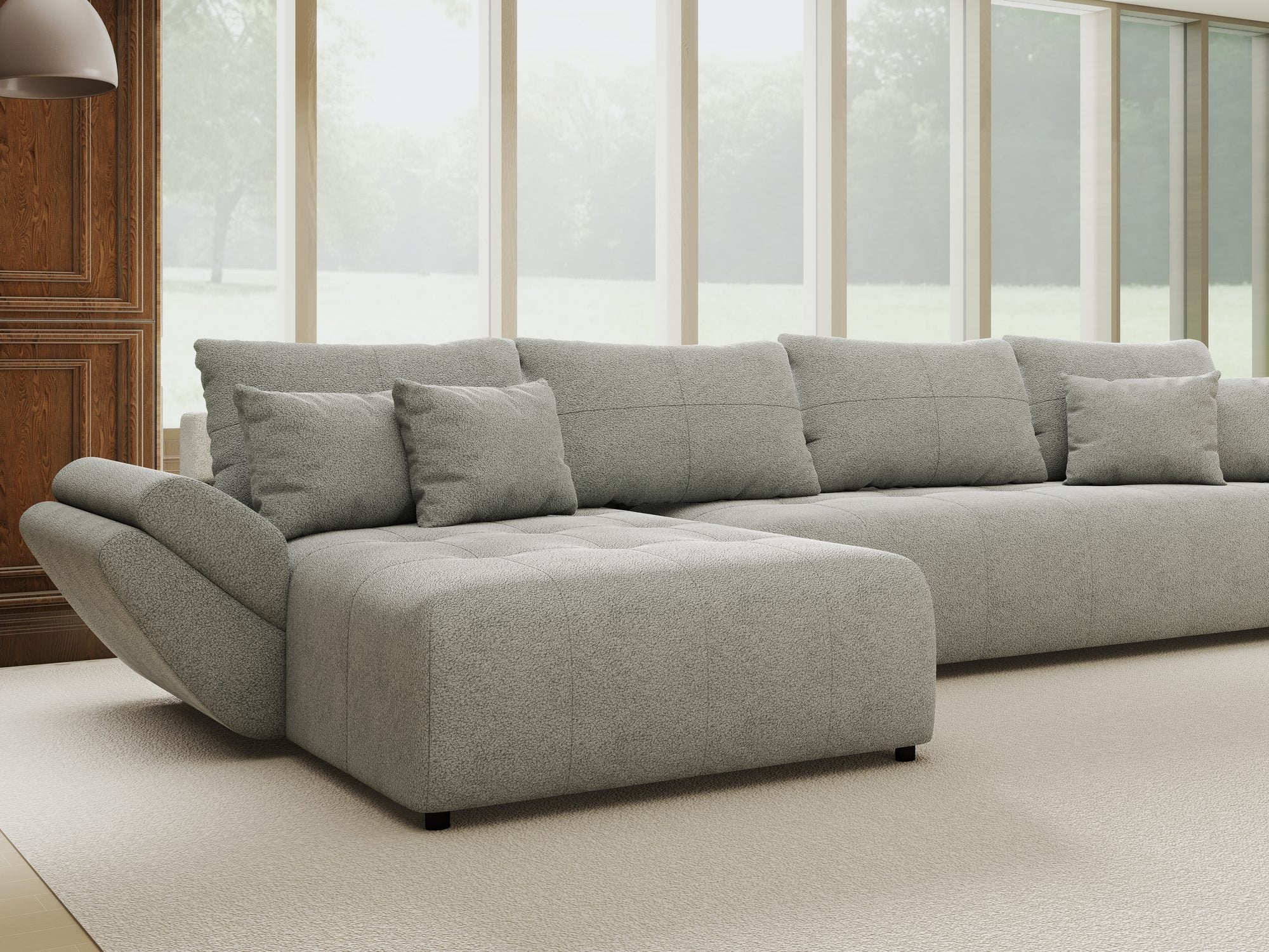 Colțar extensibil dumonde cu ladă de depozitare si sezut confortabil din spuma high-density, Berlin XL Quelle Gri 83 350x185 cm