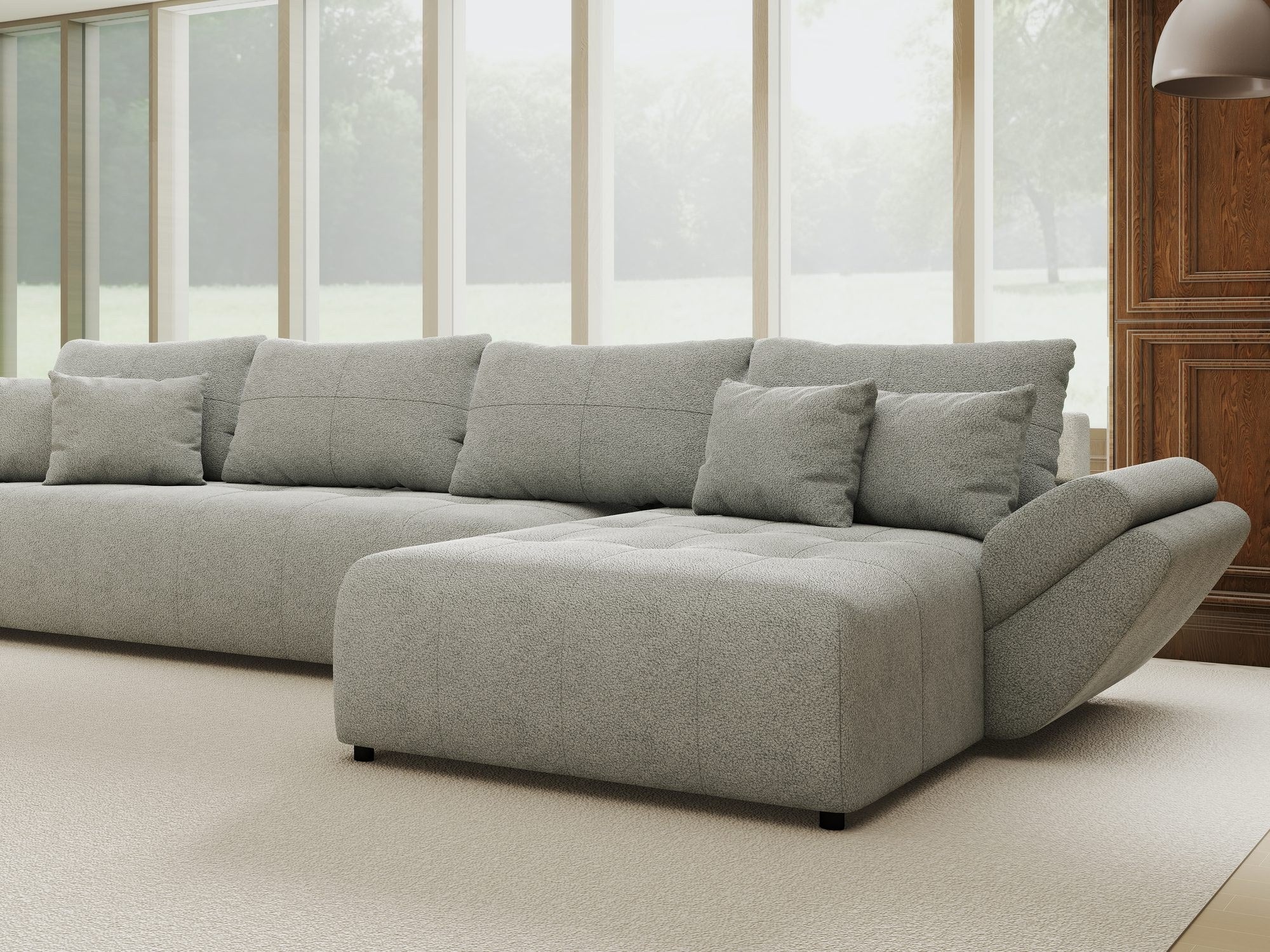 Colțar extensibil dumonde cu ladă de depozitare si sezut confortabil din spuma high-density, Berlin XL Quelle Gri 83 II 350x185 cm