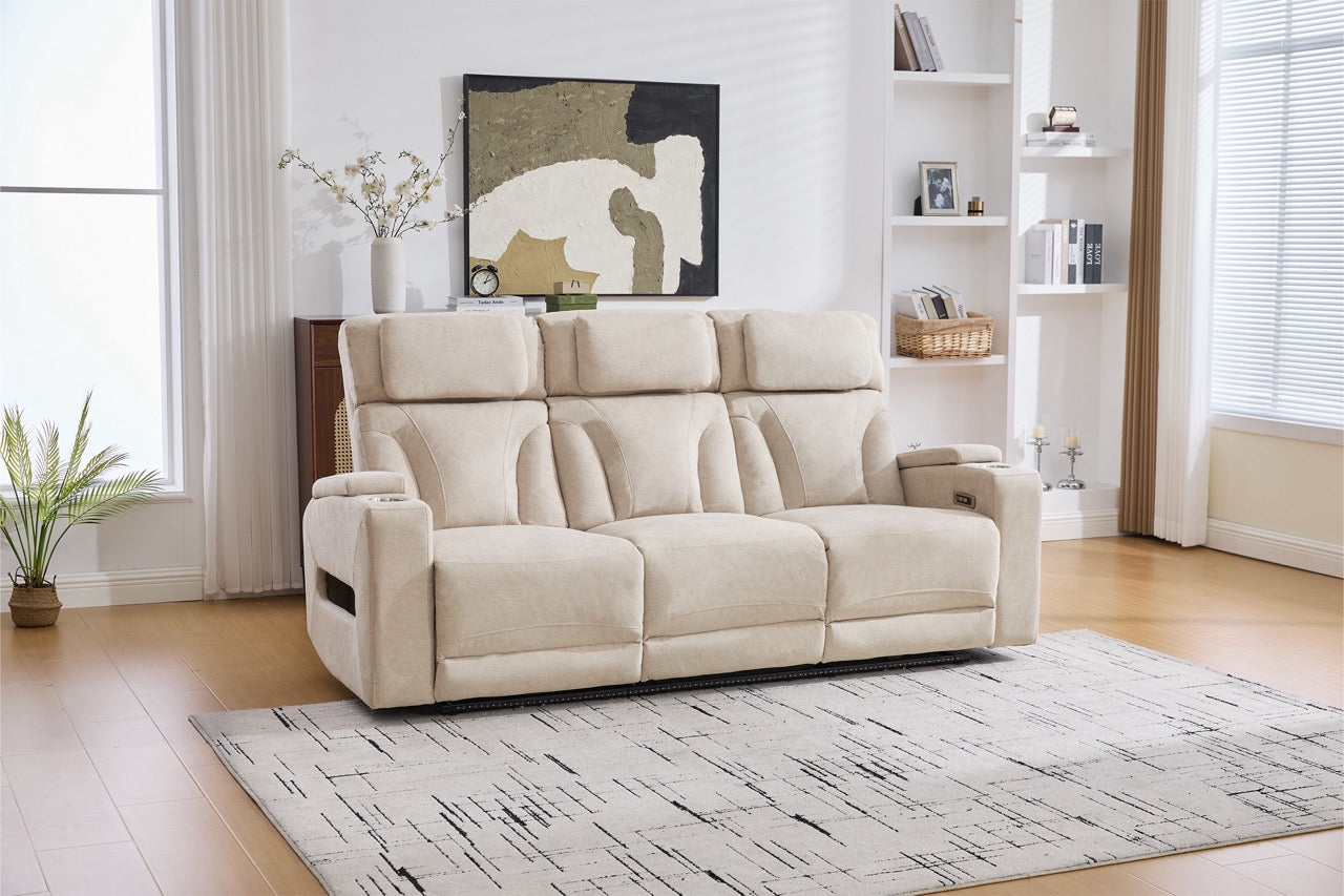 3 személyes kanapé 2 elektromos relax funkcióval, asztallal, USB-C-vel, pohártartóval, olvasólámpával, LED világítással, Torven 216x96cm