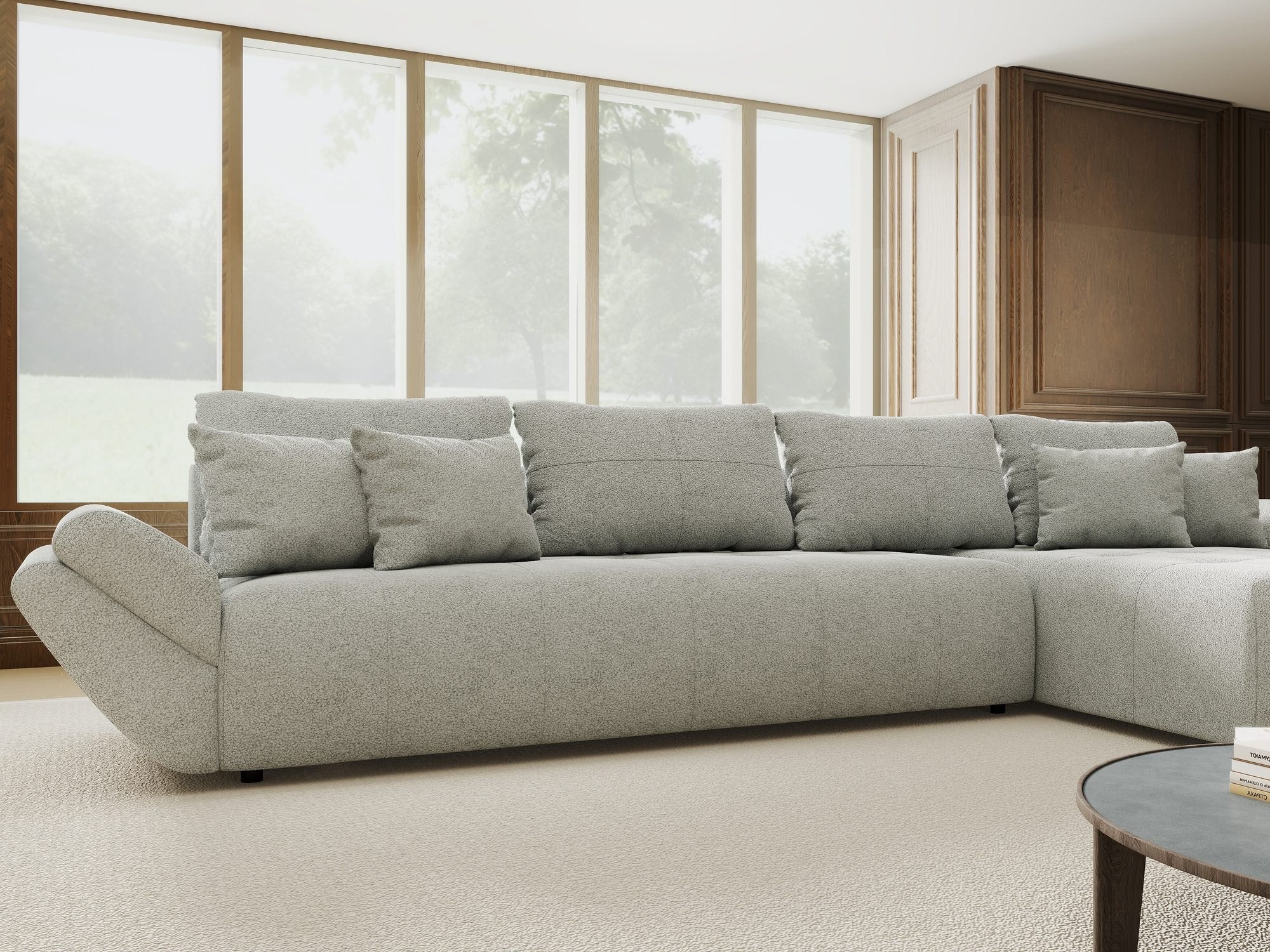 Colțar extensibil dumonde cu ladă de depozitare si sezut confortabil din spuma high-density, Berlin XL Quelle Gri 83 II 350x185 cm